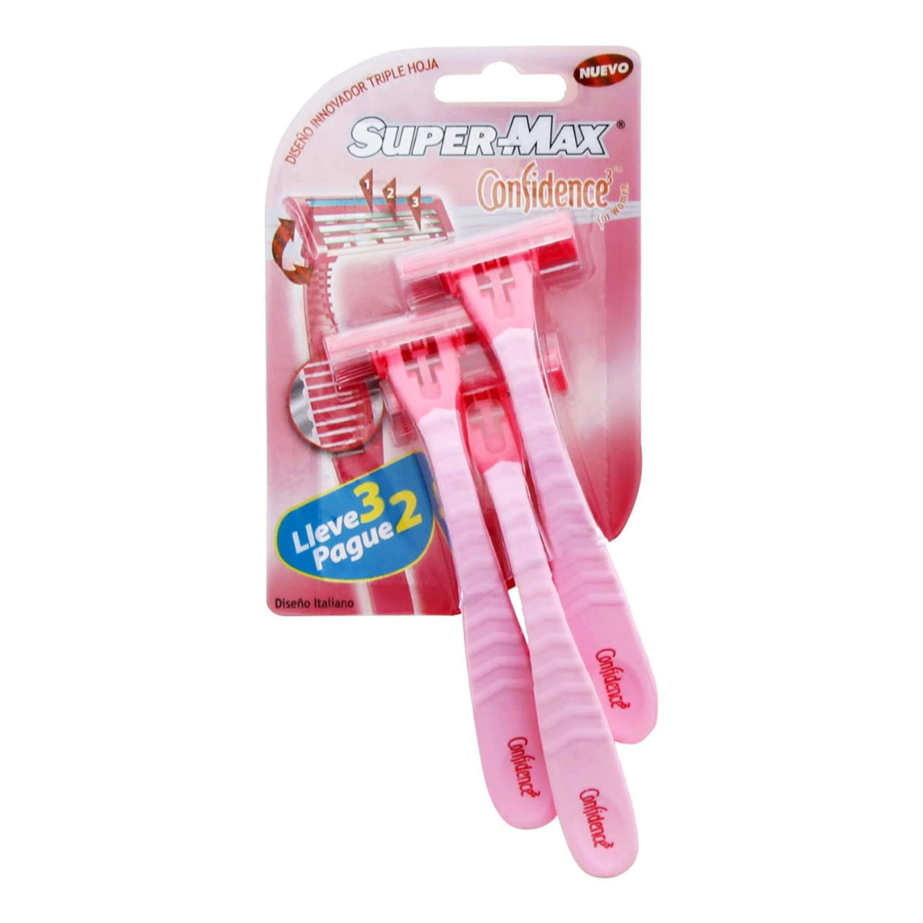 Rasuradoras super-max confidence 3 para mujer 3 pzas.