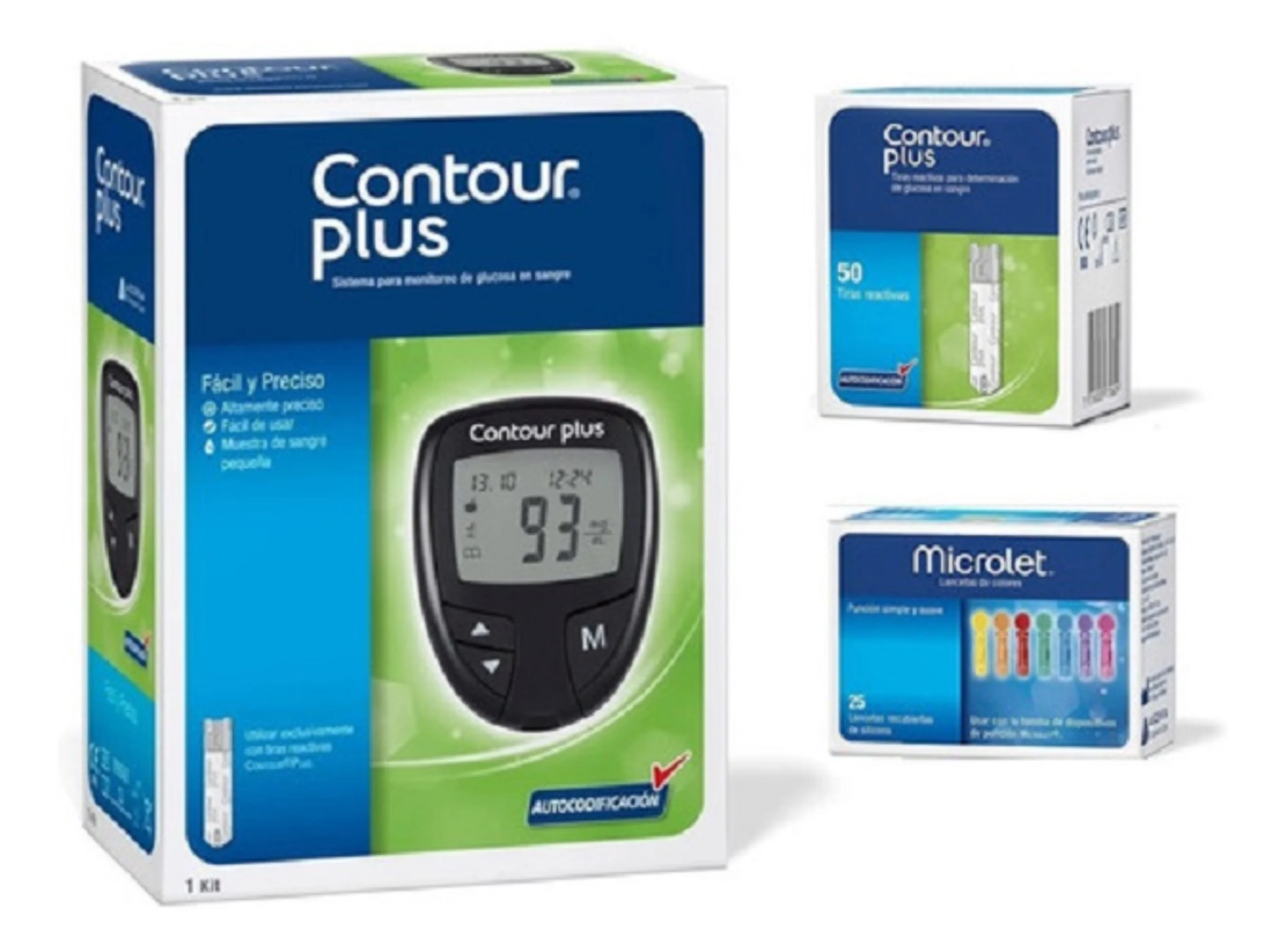 Kit Contour Plus con medidor, 50 tiras y 25 lancetas