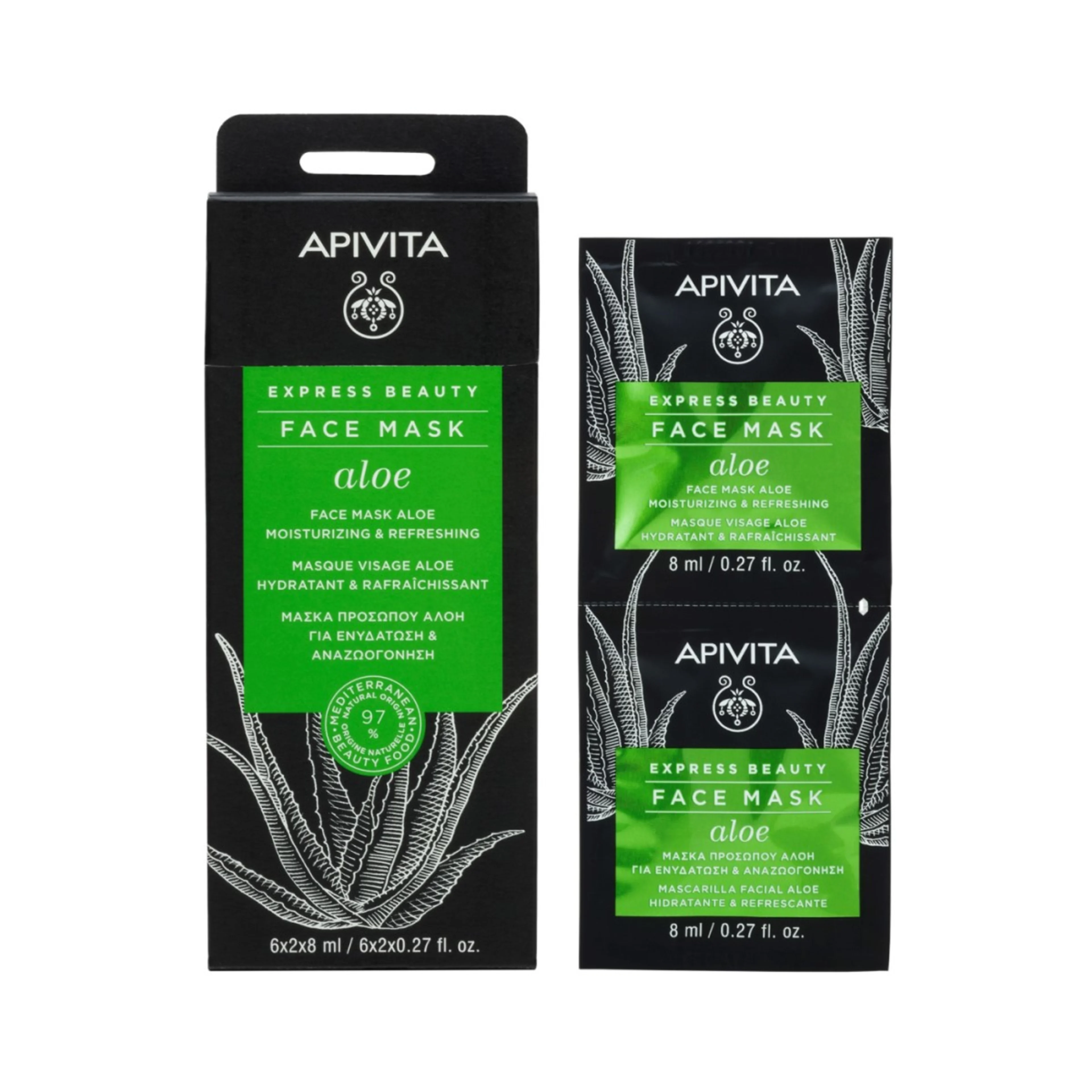 Apivita Express Beauty Mascarilla Facial Hidratante Aloe Con 6X2 De 8 Ml