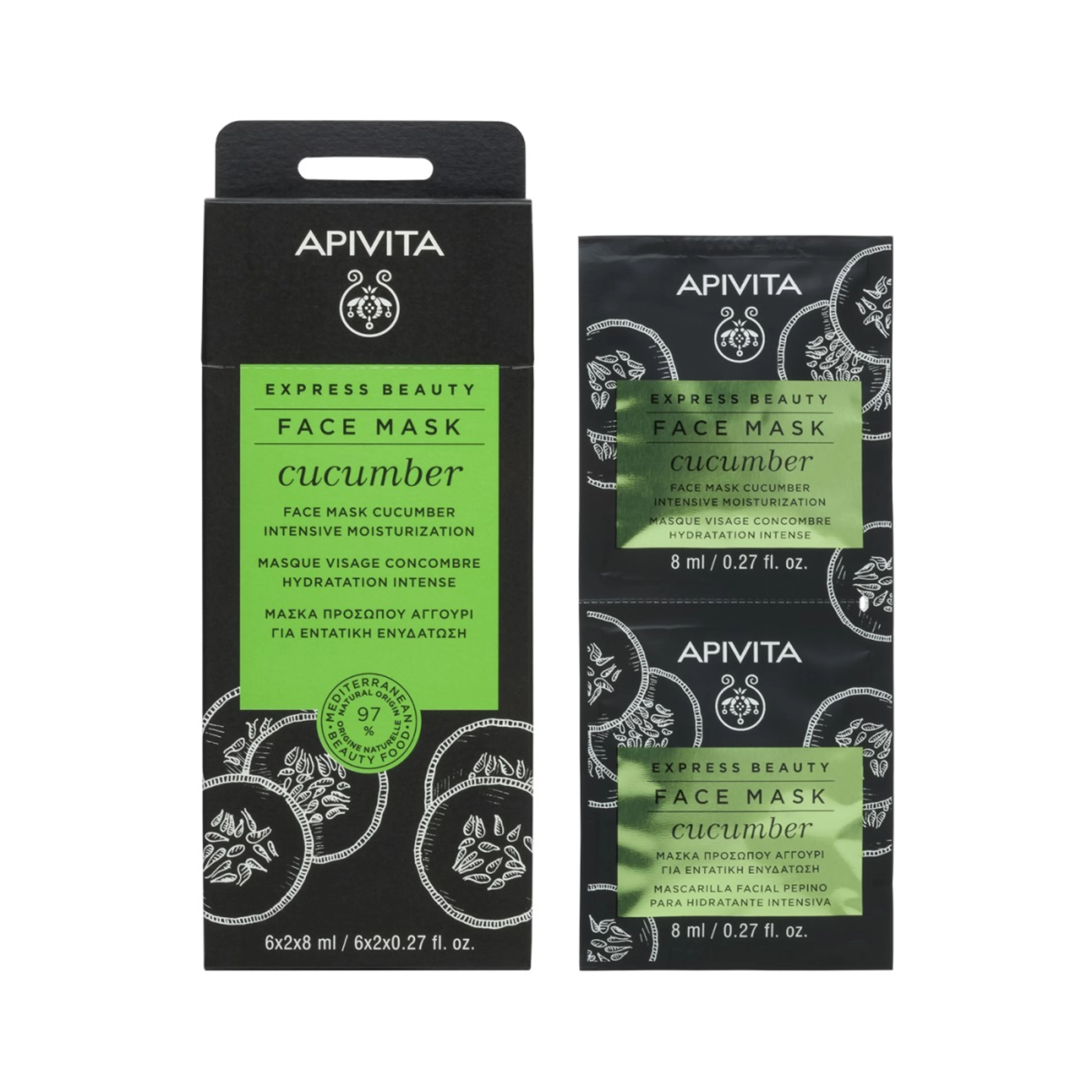 Apivita Express Beauty Mascarilla Facial Hidratante Pepino Con 6X2 De 8 Ml