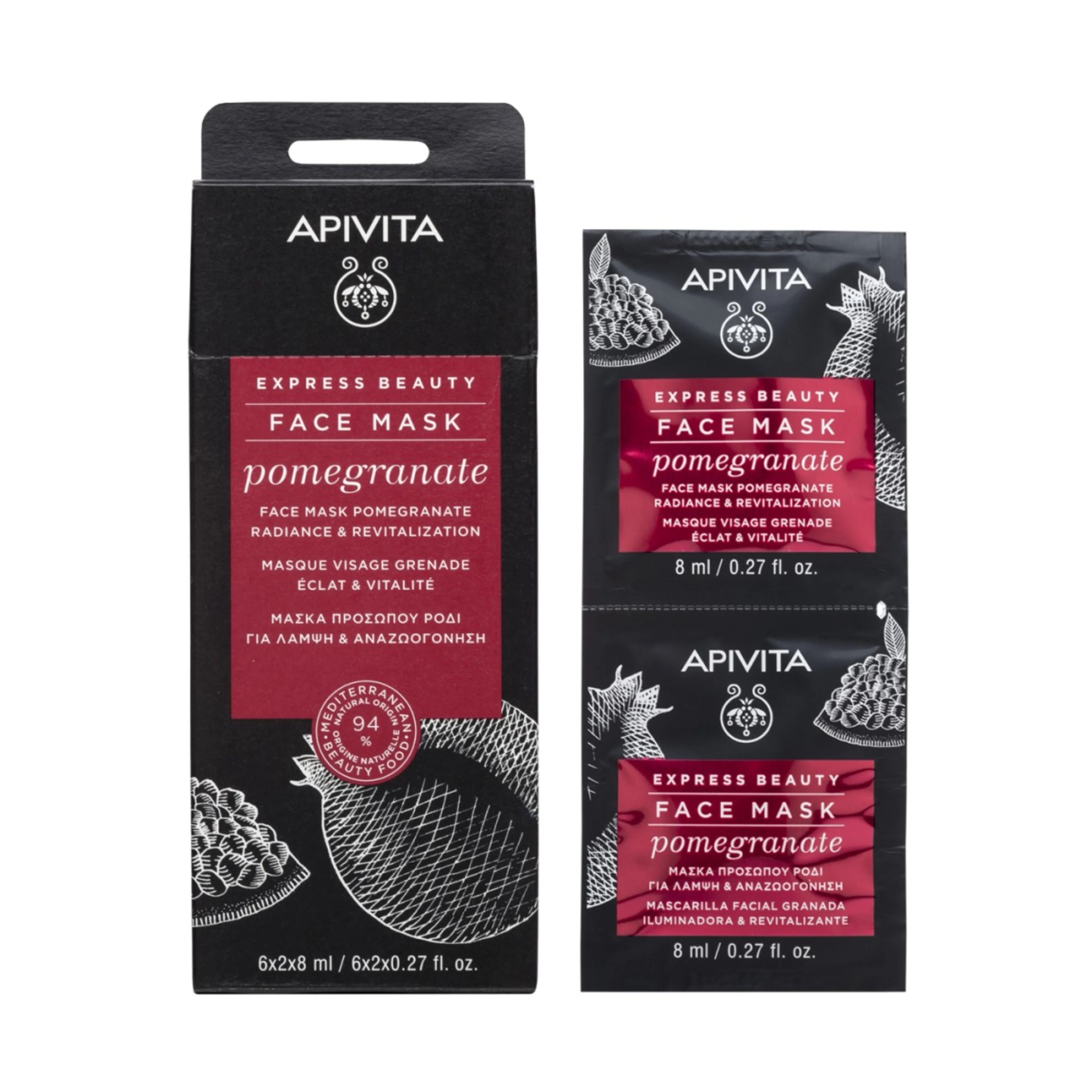 Apivita Express Beauty Mascarilla Facial Iluminadora Granada Con 6X2 De 8 Ml