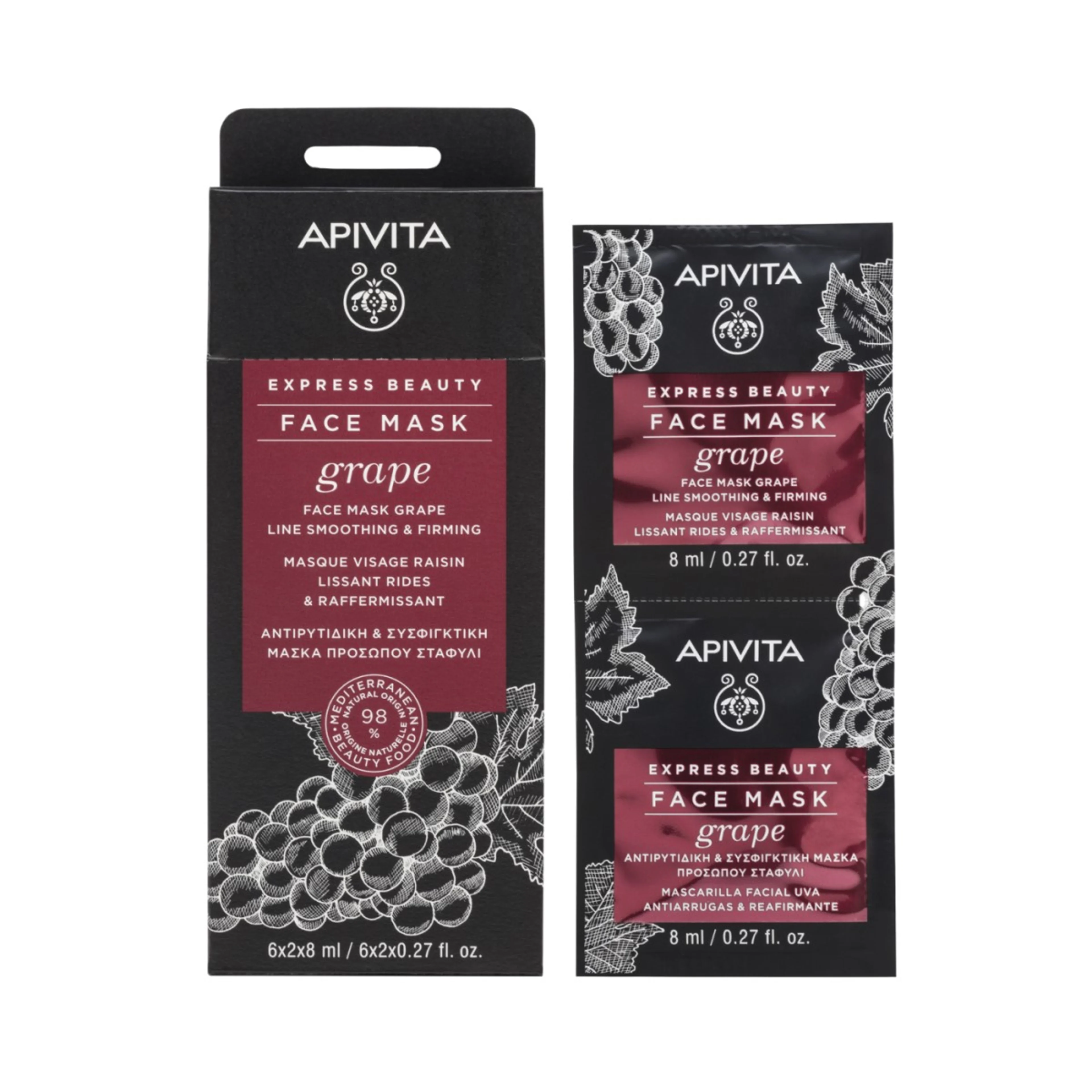 Apivita Express Beauty Mascarilla Facial Con Uva Con 6X2 De 8 Ml