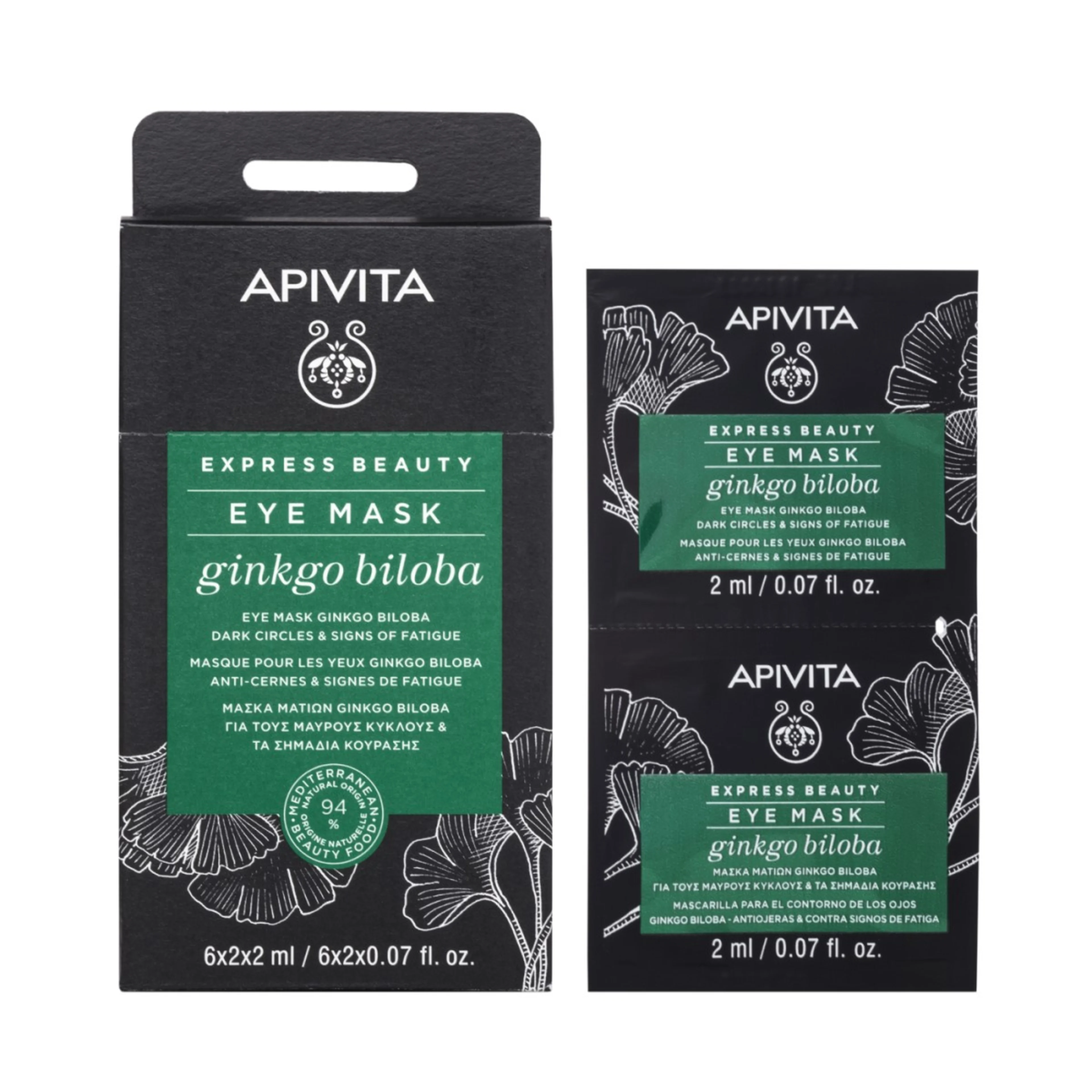 Apivita Express Beauty Mascarilla Para Contorno De Ojos Ginkgo Biloba Con 6X2 De 8 Ml