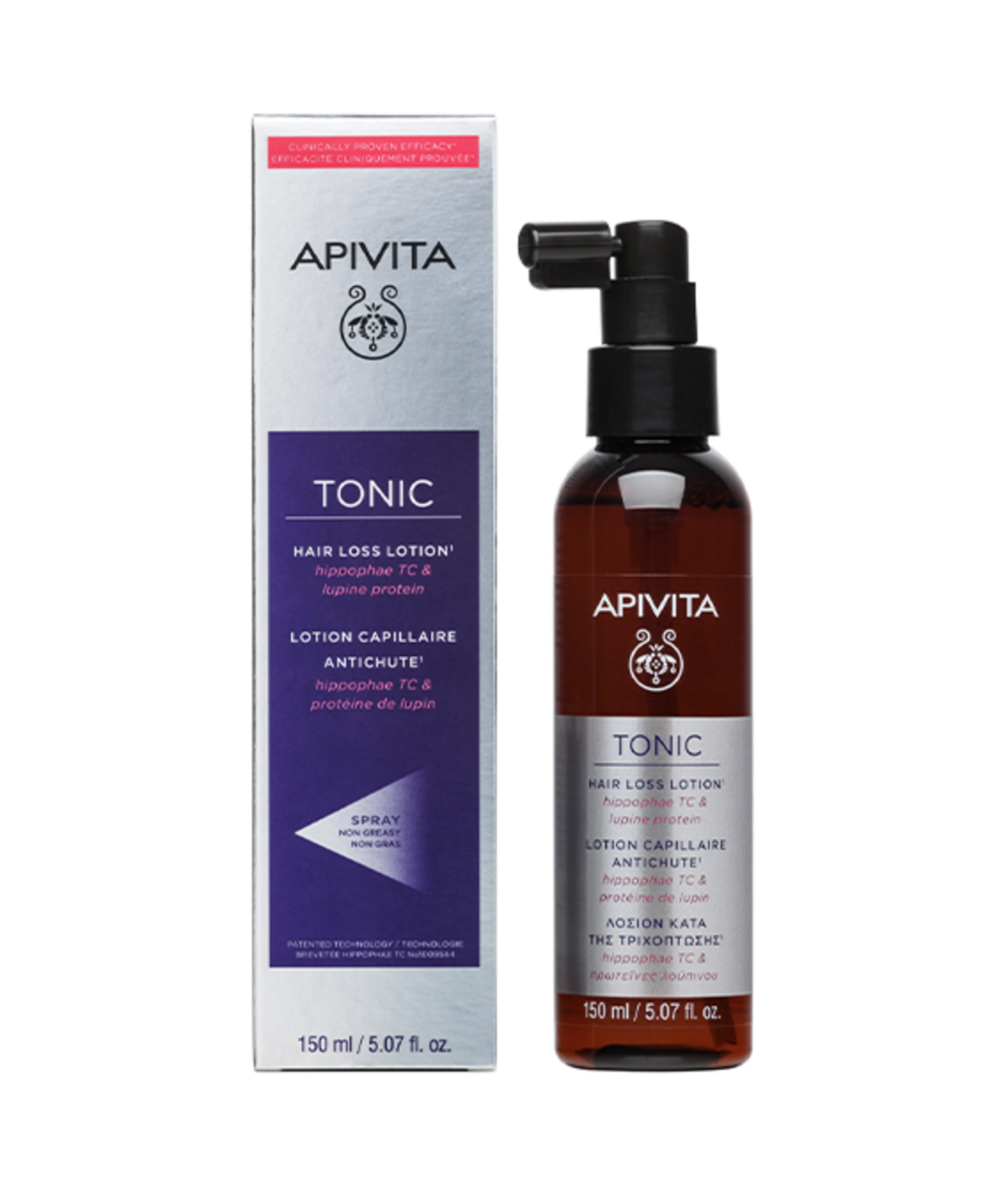 Apivita loción tónica para pérdida de cabello 150 ml botella
