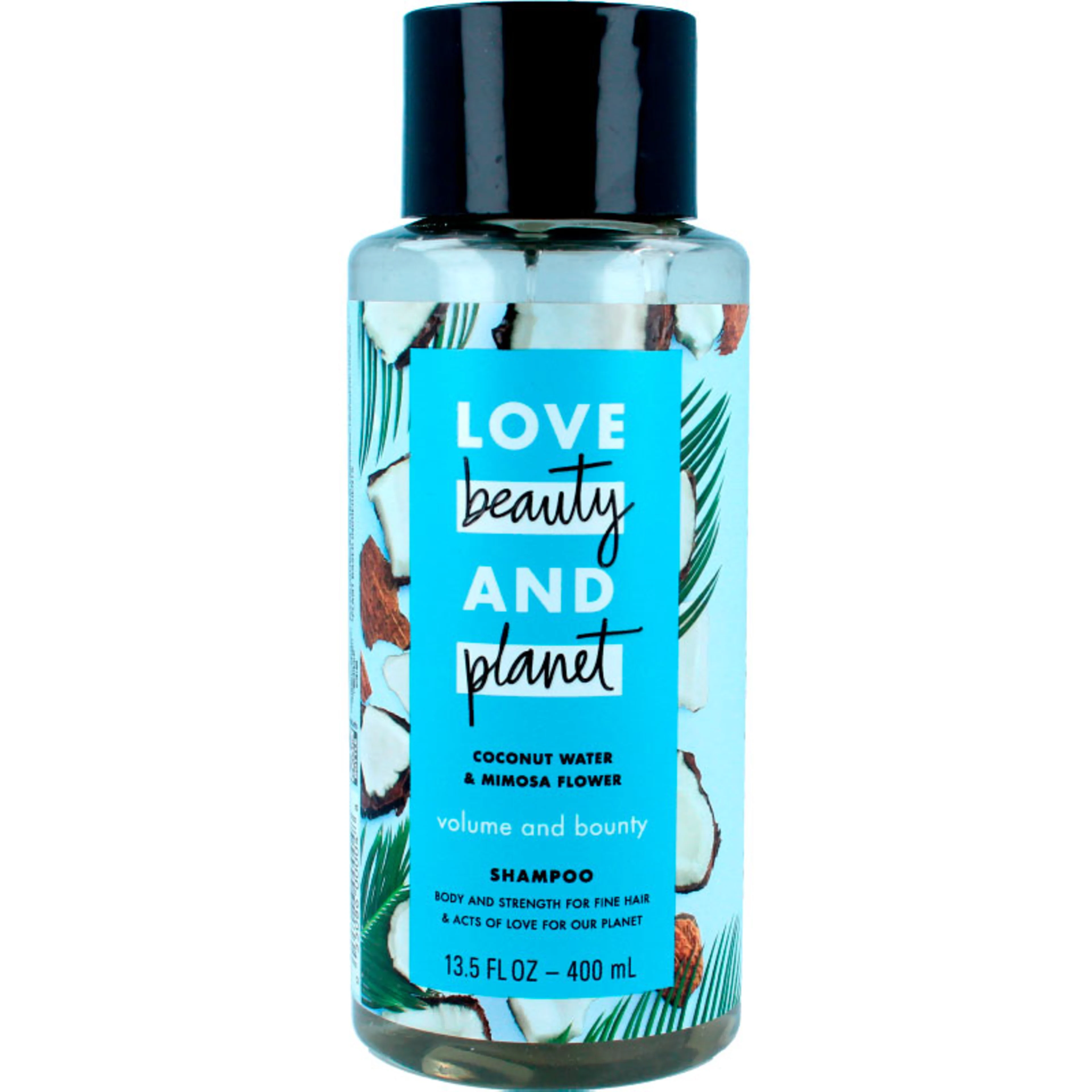 Beauty & planet shampoo de coco y flor de mimosa para dar volumen 400 ml botella