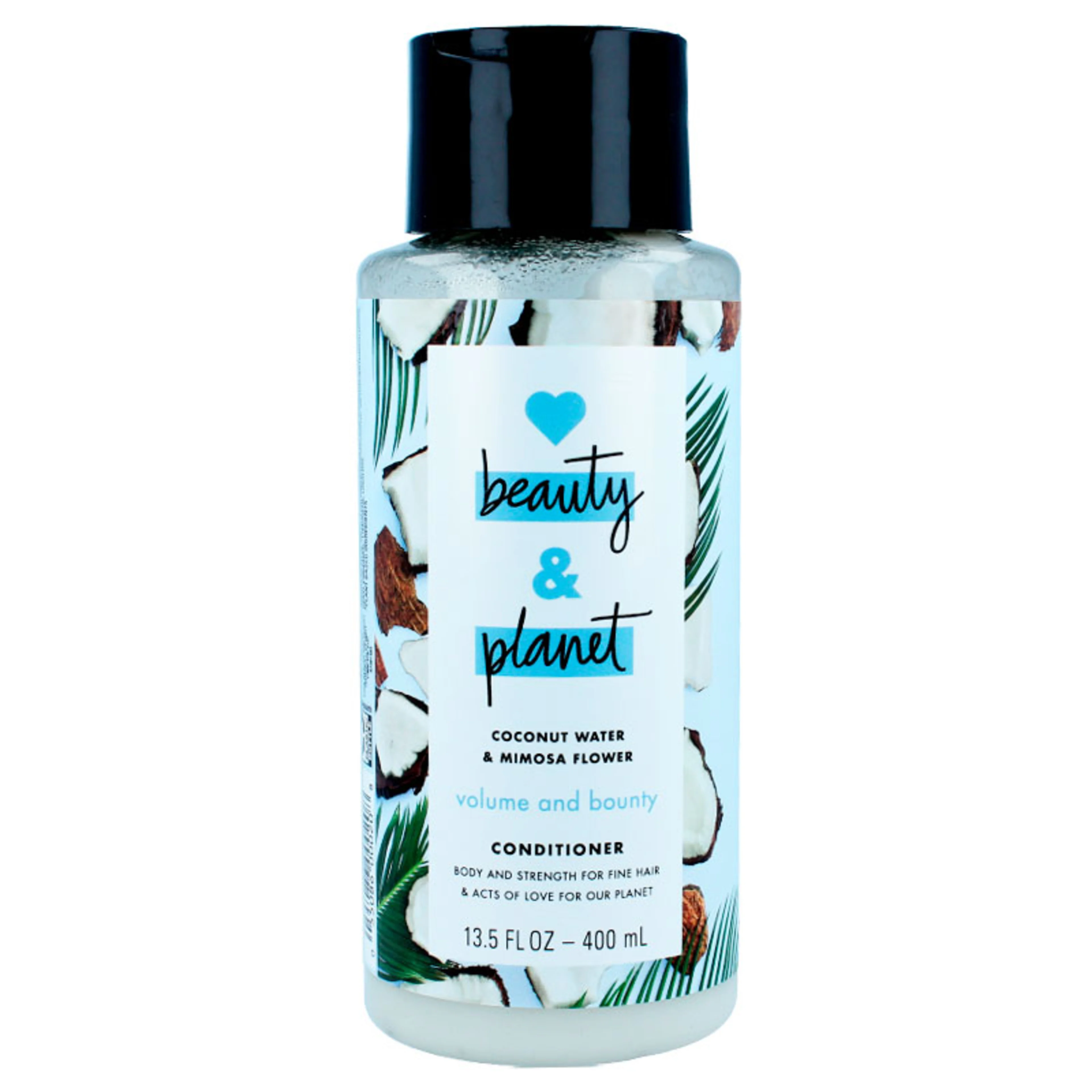 Beauty & planet acondicionador de agua de coco y flor de mimosa para dar volúmen 400 ml botella