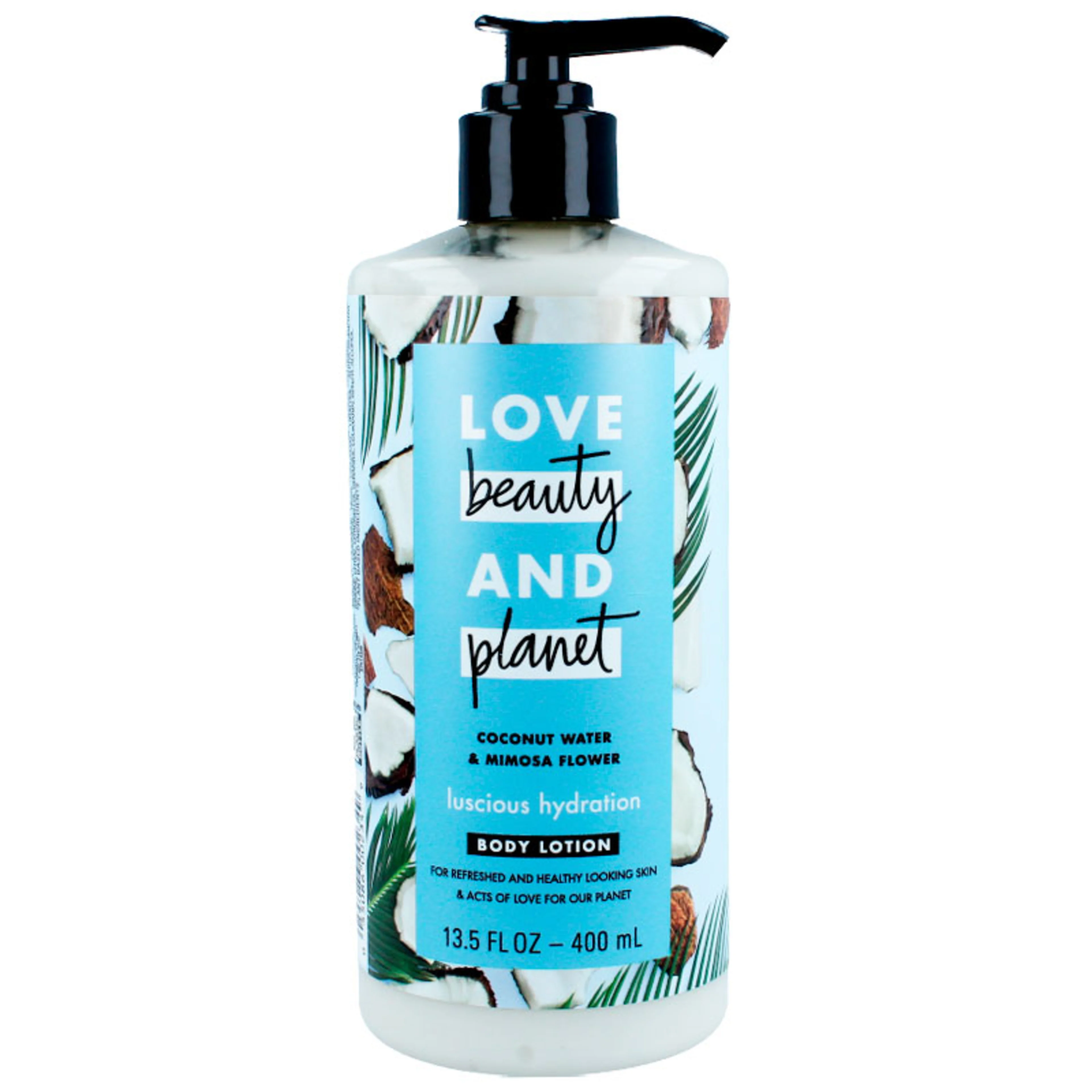 Beauty & planet loción corporal hidratante de coco y flor de mimosa 400 ml botella