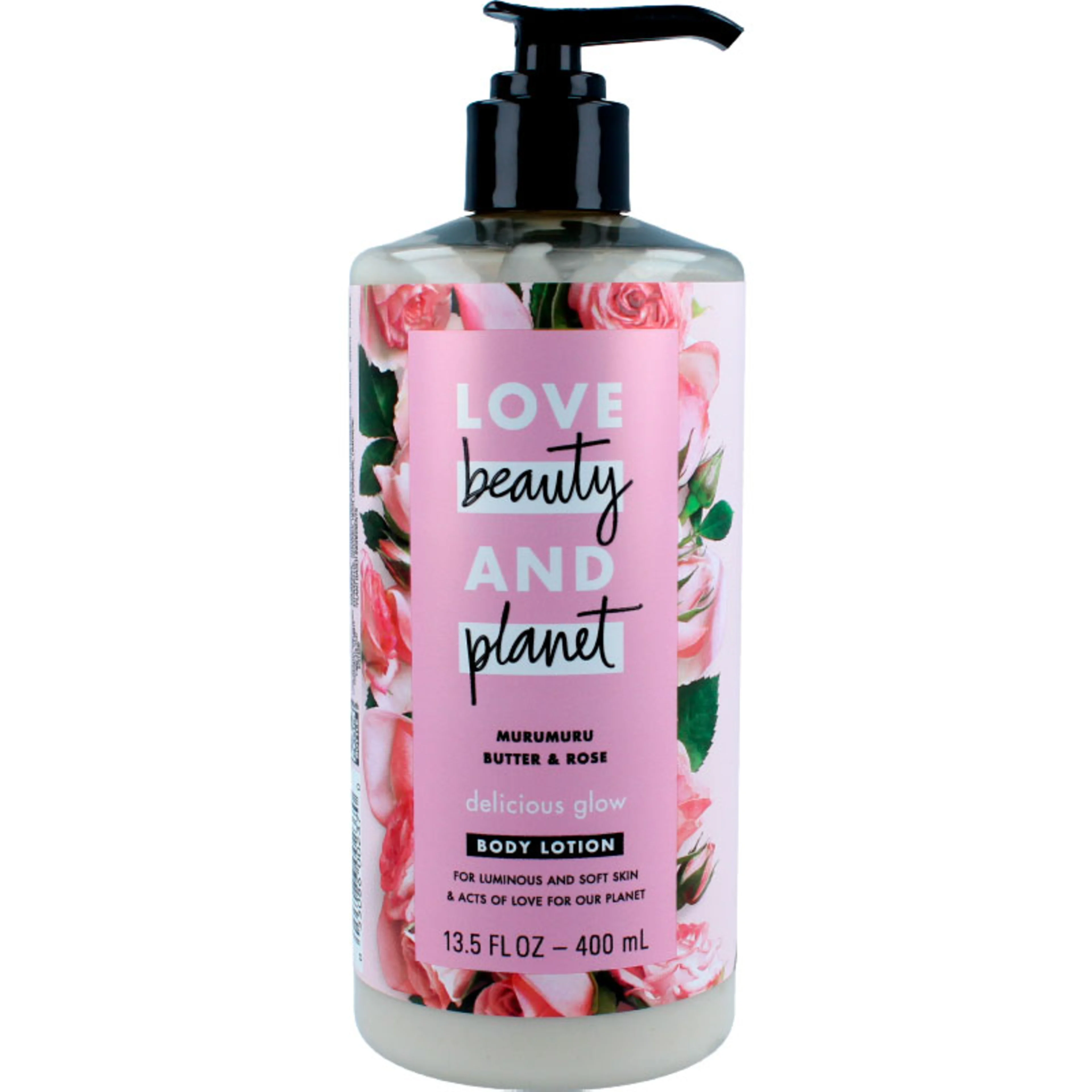 Beauty & planet loción corporal humectante de murumuru y rosas 400 ml botella