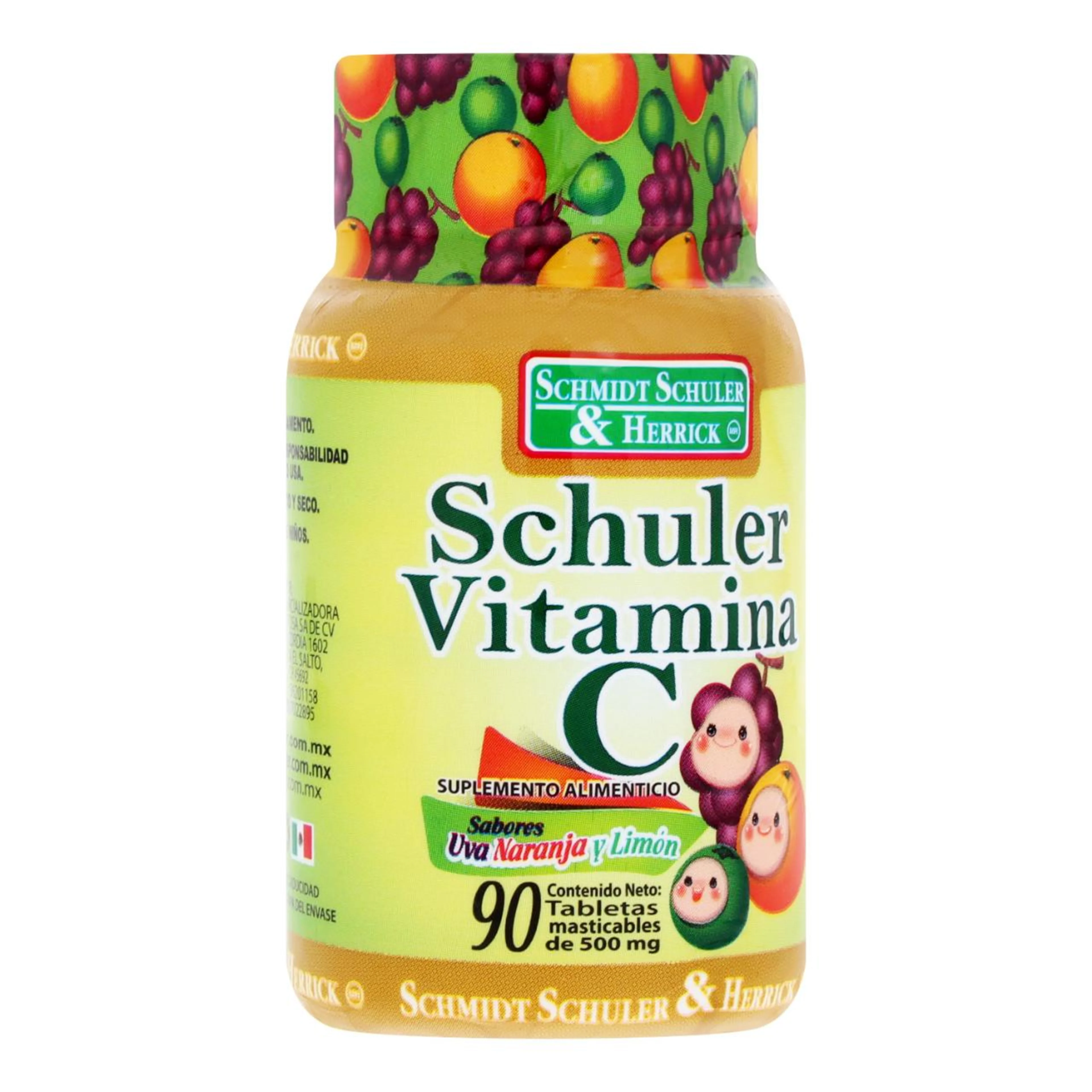Schuler vitamina c sabores uva naranja y limón en tabletas 90pzas
