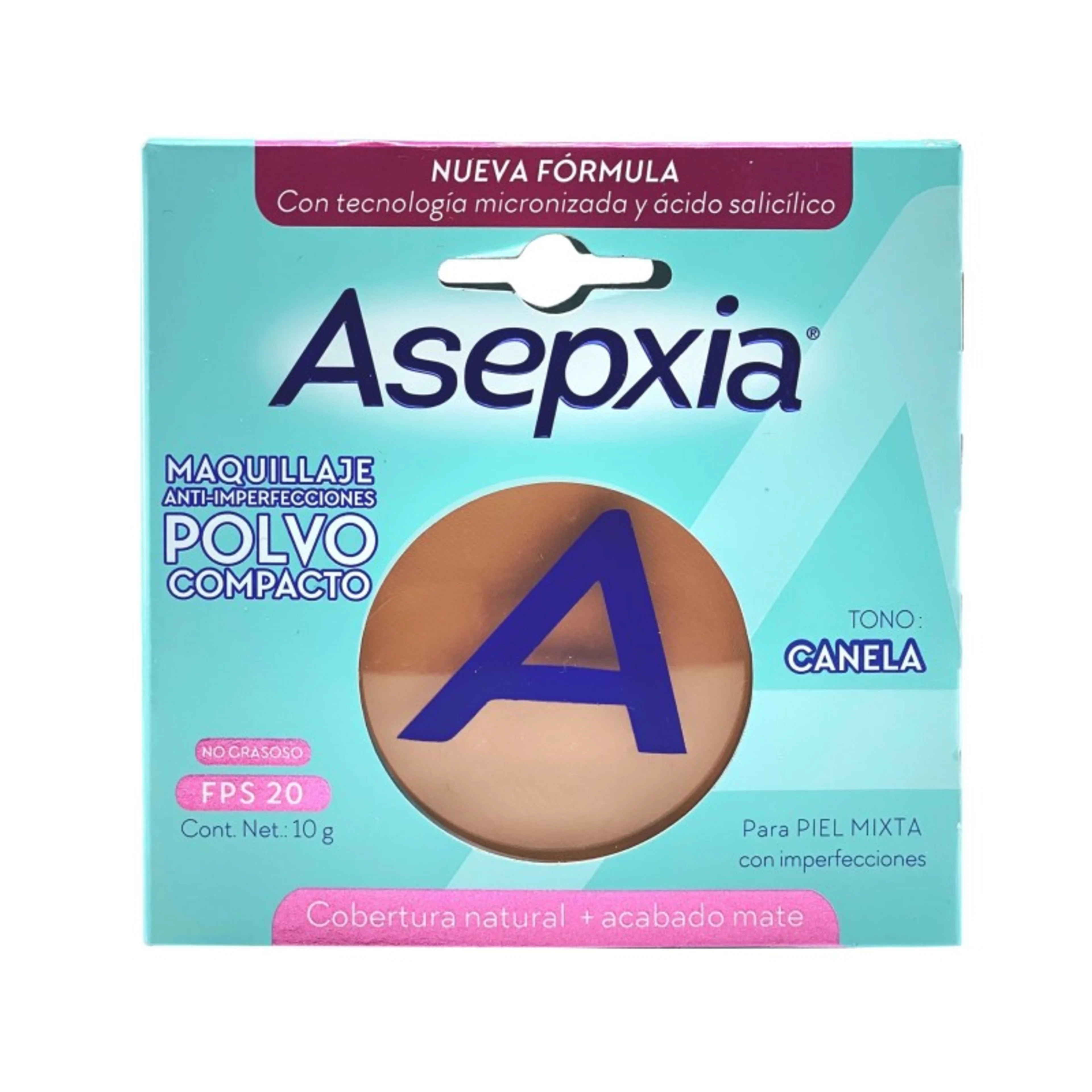 Asepxia Maquillaje En Polvo Compacto Tono Canela Con 10 G