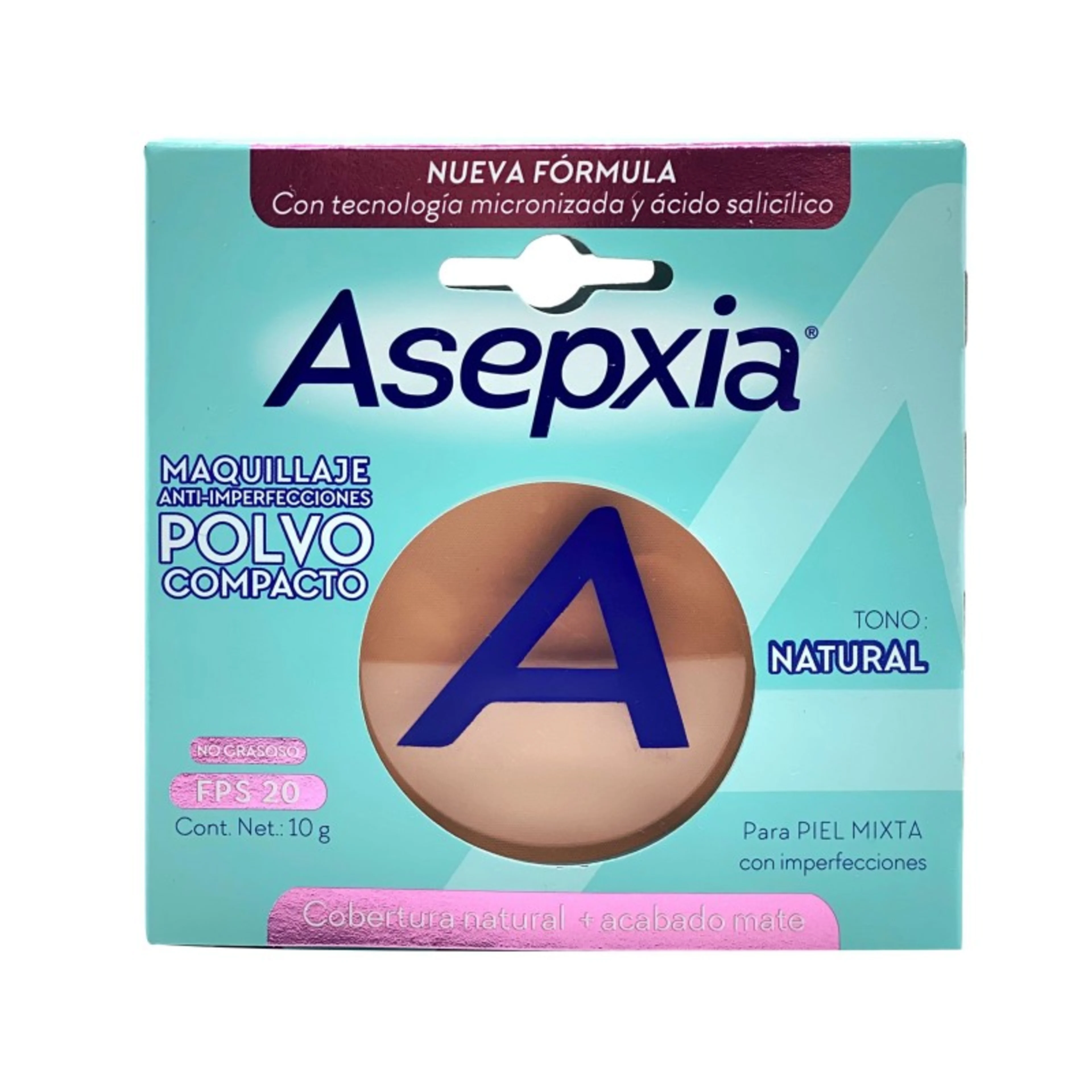 Asepxia Maquillaje Polvo Natural Mate Con 10 G