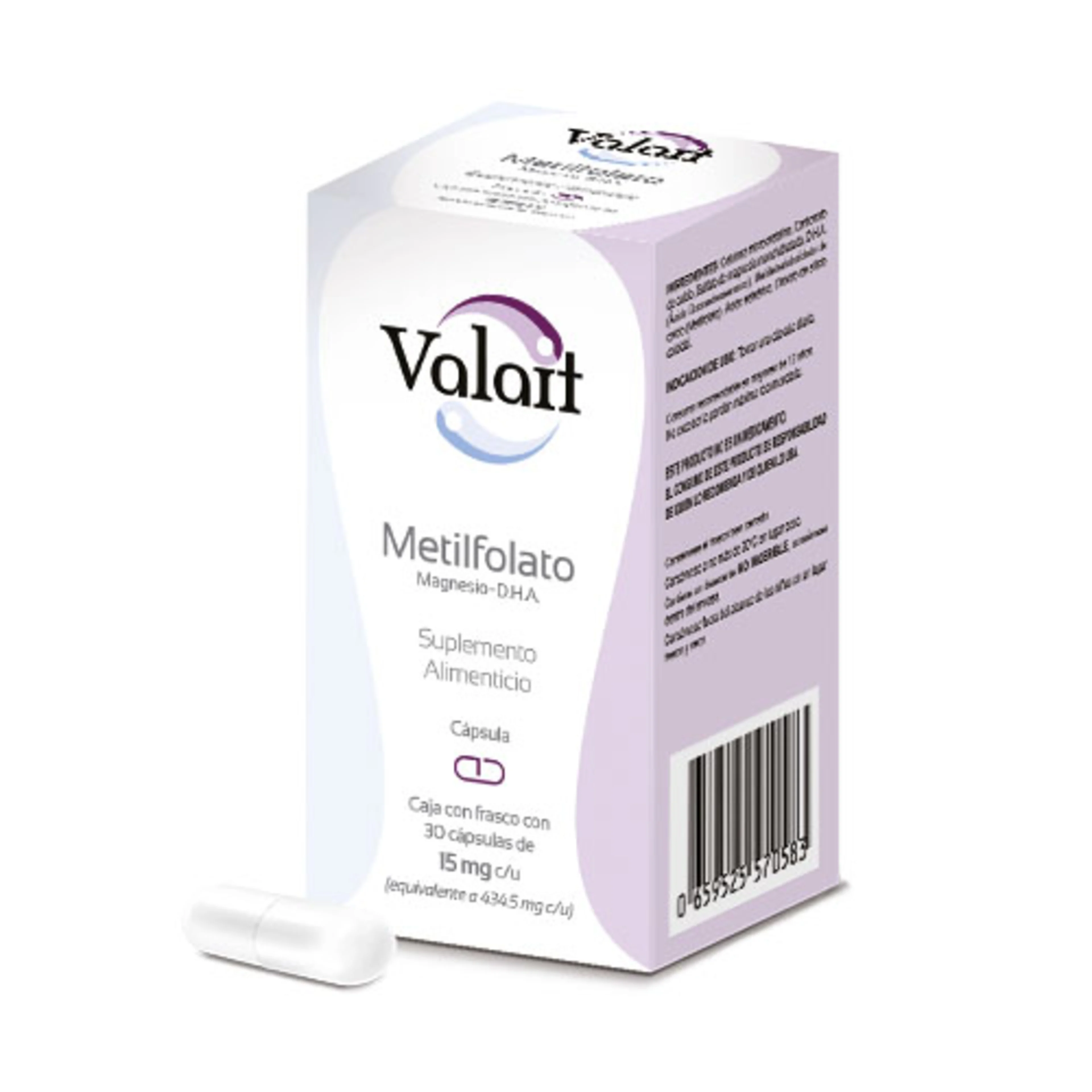 Valait 15 mg (metilfolato) Suplemento Alimenticio con 30 cápsulas
