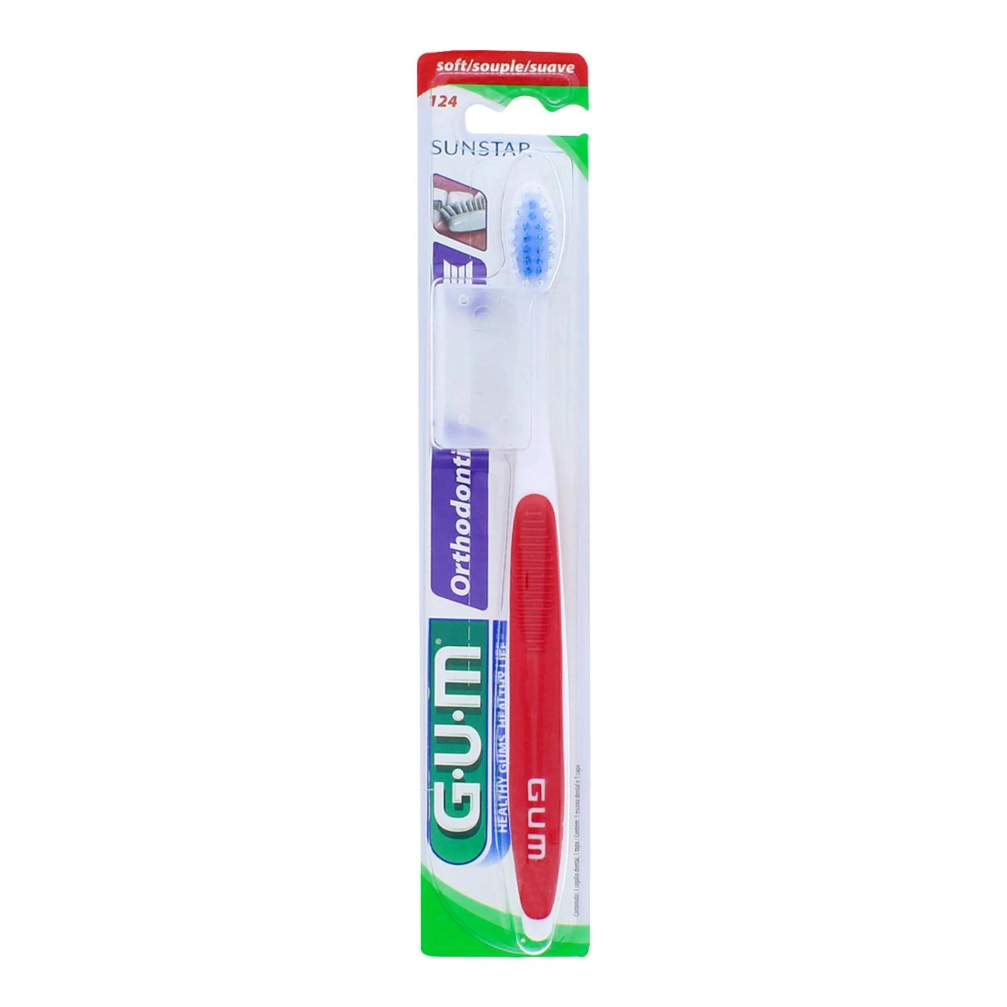 Gum Sunstar Orthodontic Cepillo Dental Suave Con Tapa Protectora Con 2 Piezas