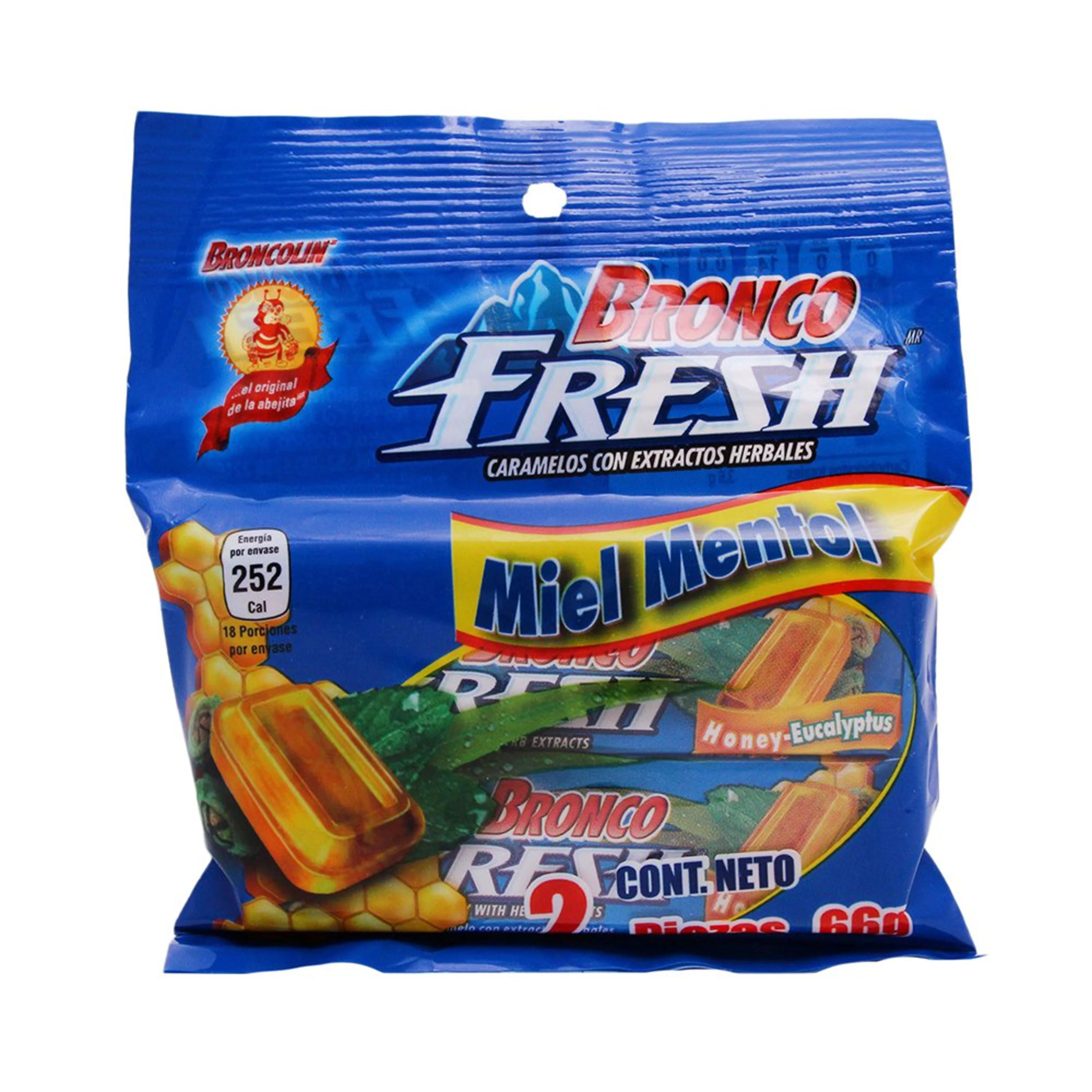 Bronco Fresh Miel Mentol Caramelos Con 2 Piezas De 66 G