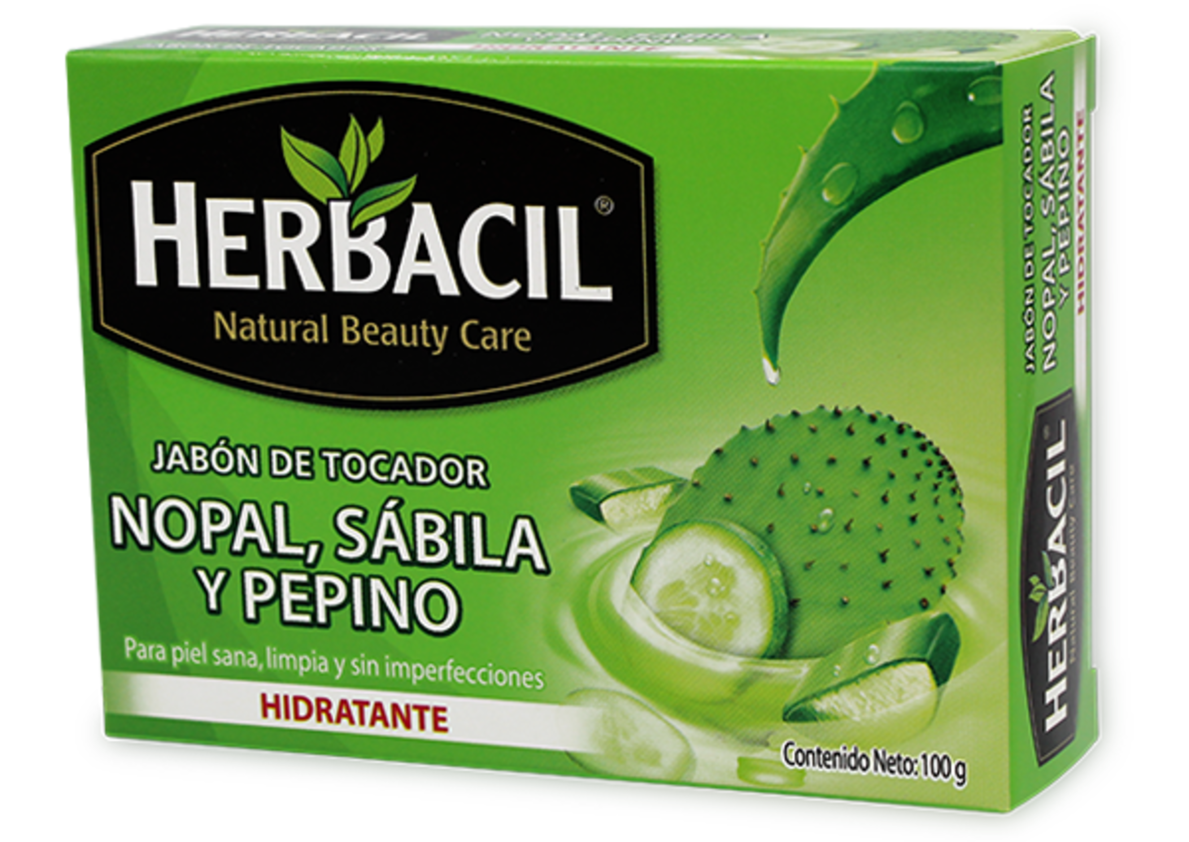 Herbacil Nopal, Sábila Y Pepino Jabón De Tocador En Barra De 100 G