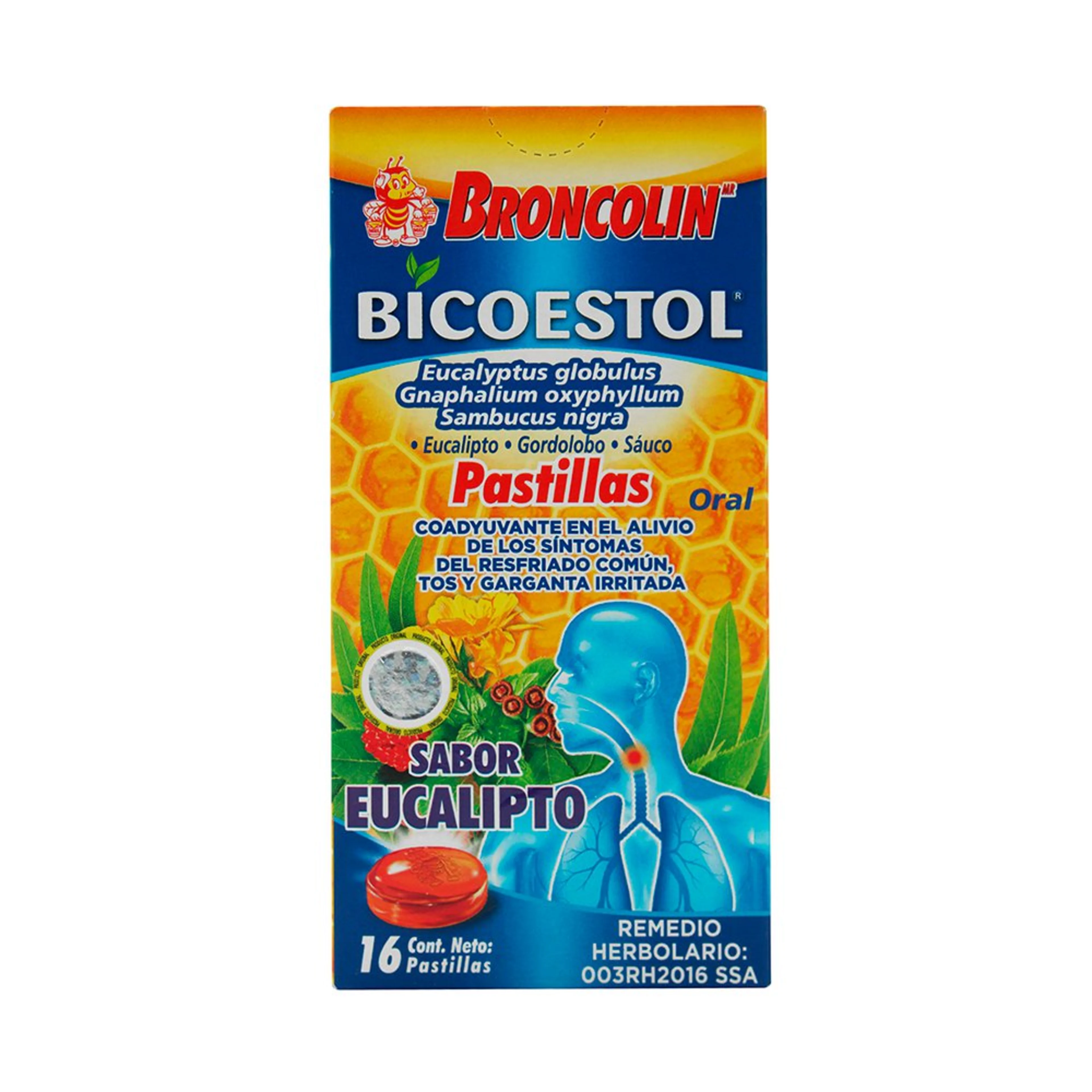 Broncolin Bicoestol Pastillas Sabor Eucalipto 16 Pastillas