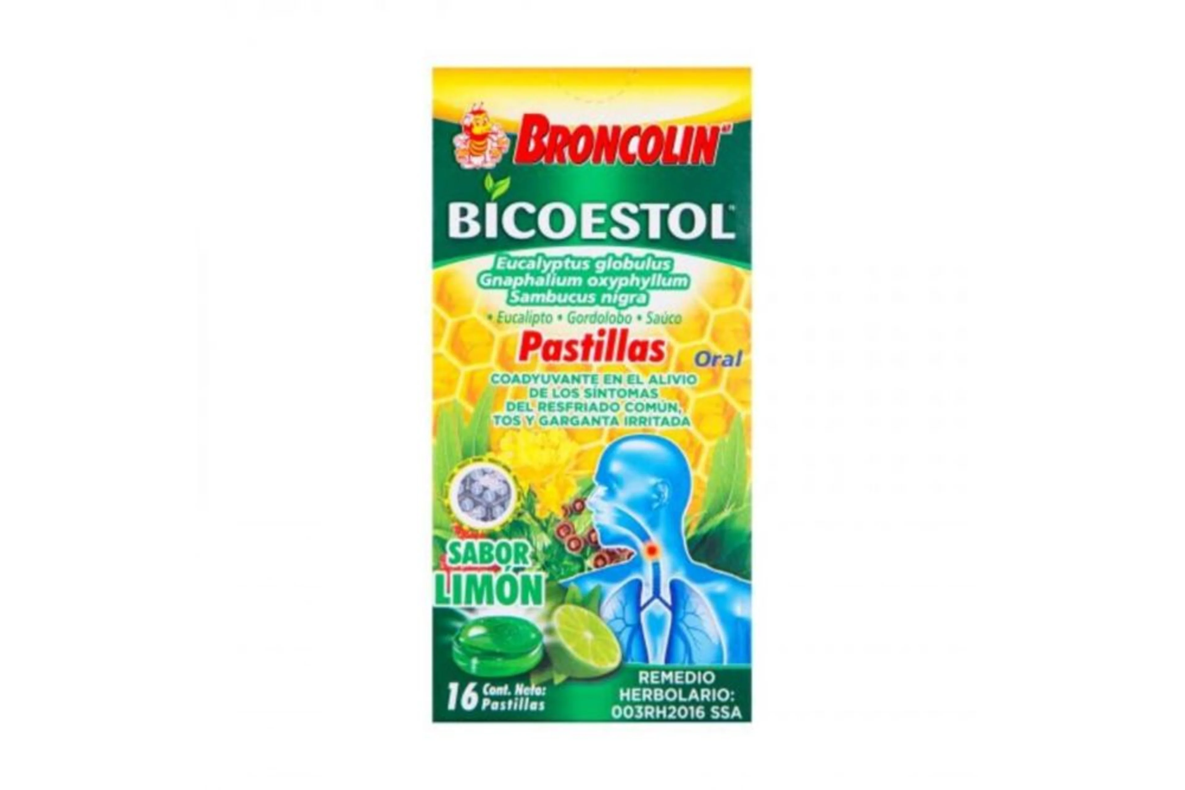 Broncolin Bicoestol Pastillas Sabor Limón 16 Pastillas