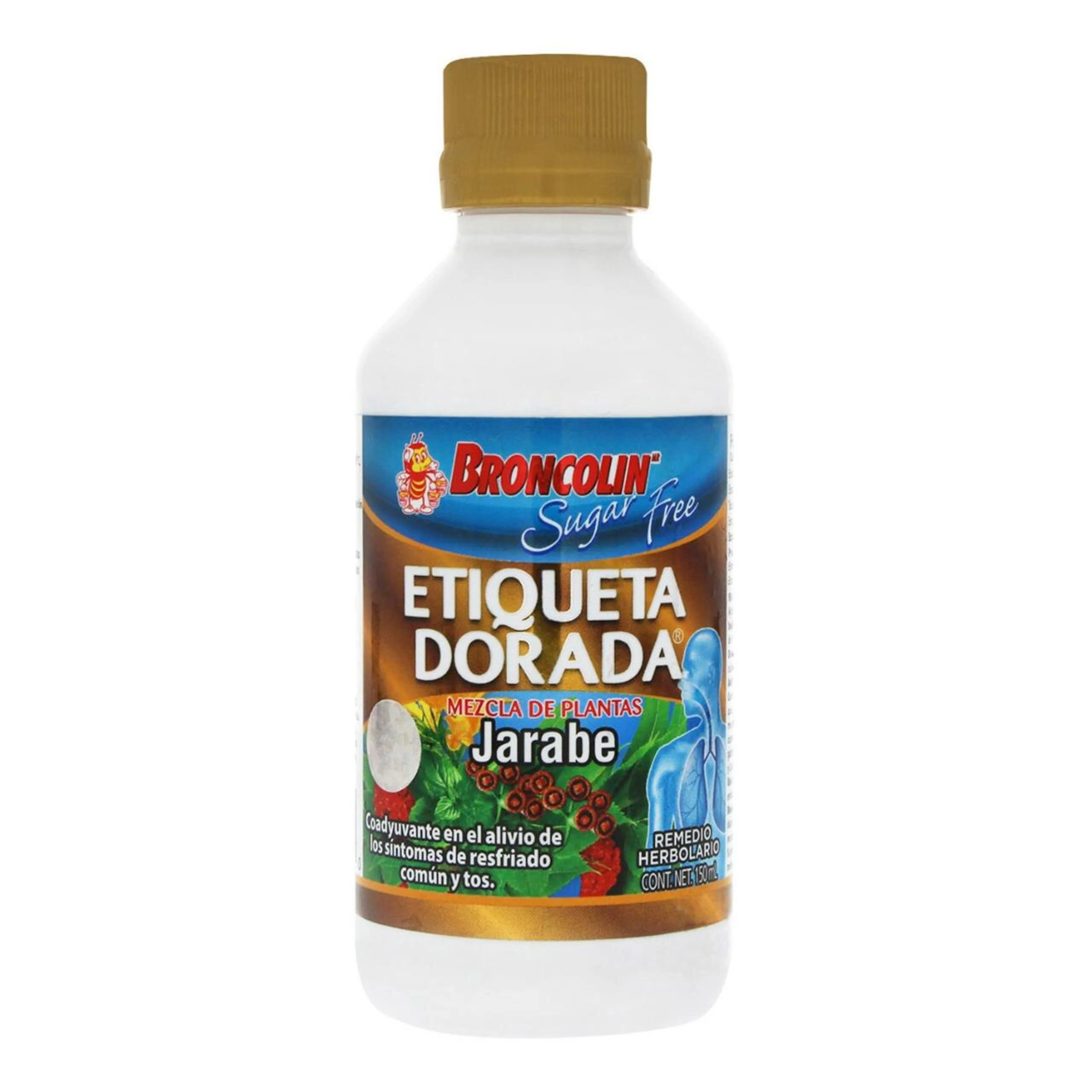 Broncolin Sugar Free Etiqueta Dorada Mezcla De Plantas Jarabe Con 150 Ml