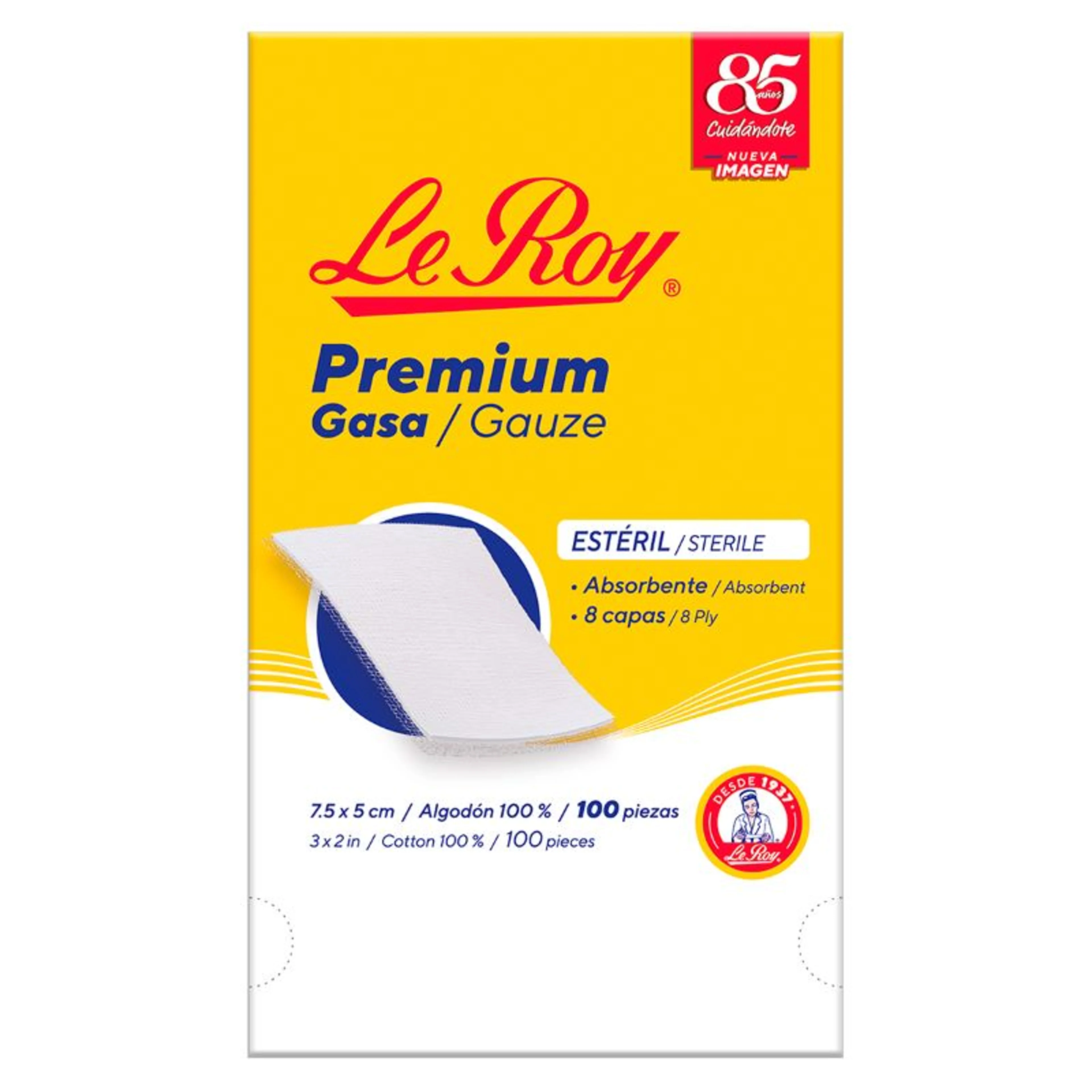 Premium Gasa Estéril 7.5X5Cm Con 100 Piezas