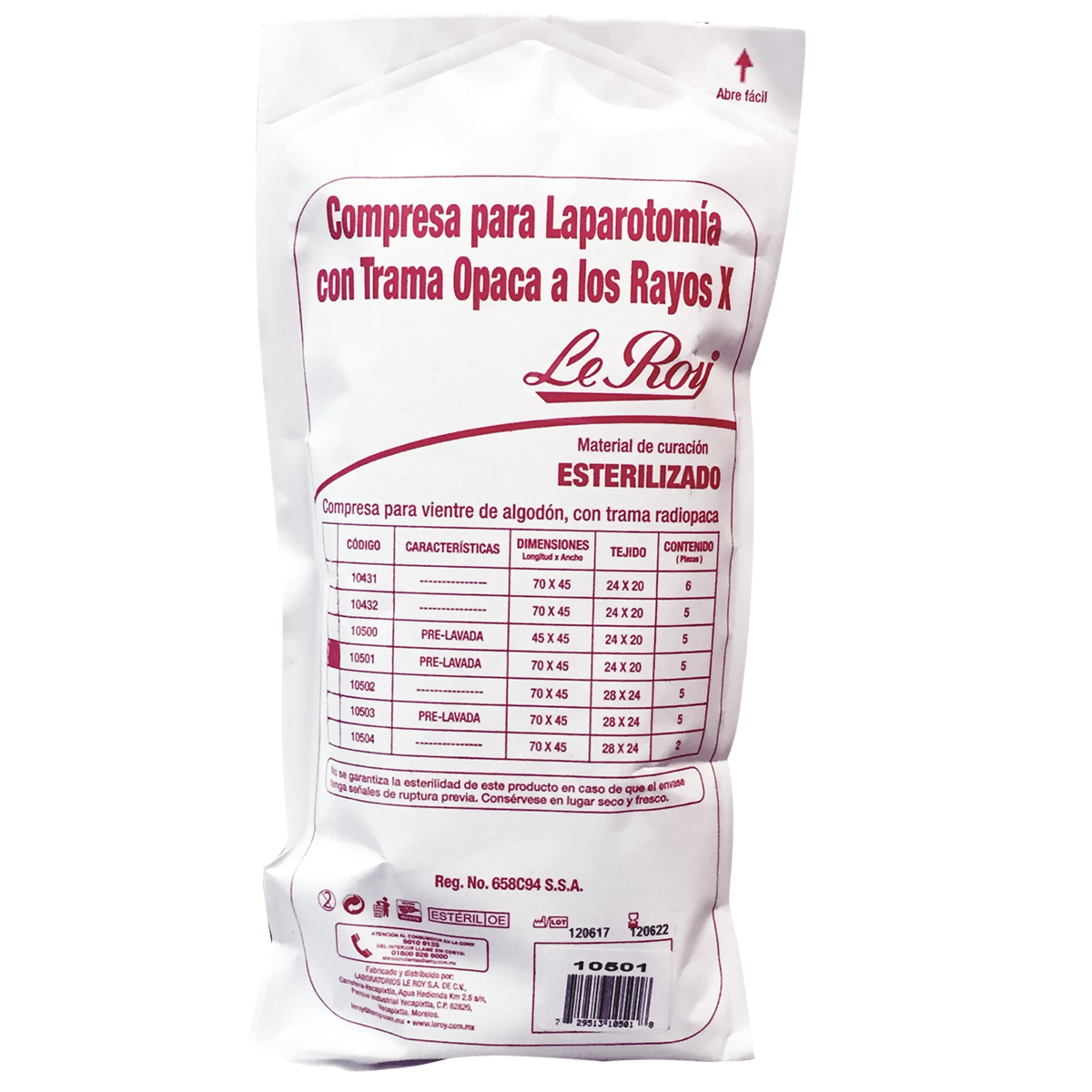 Compresa Laparotomía De 75X40Cm Con 5 Piezas