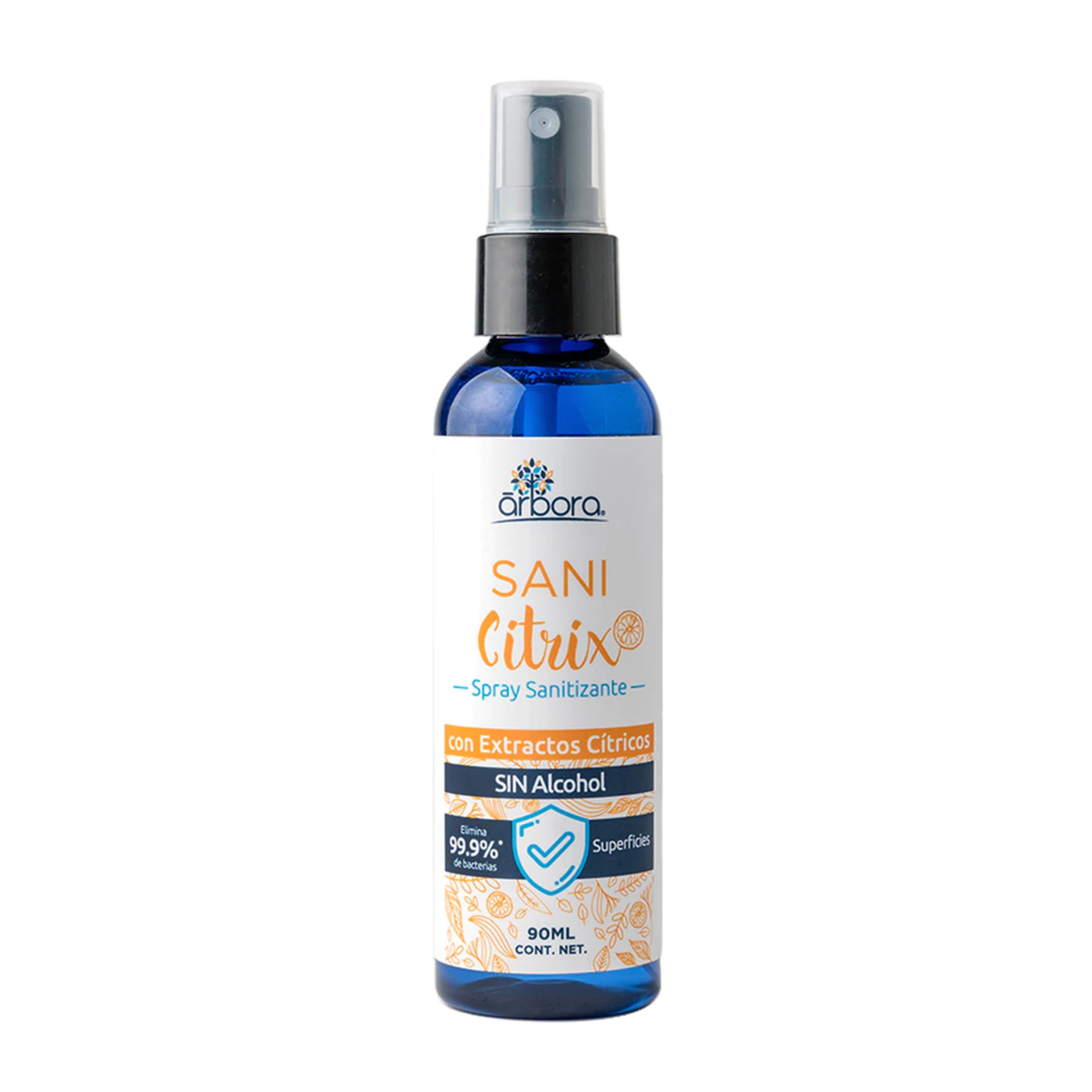 Arbora sanitizante con extractos cítricos sin alcohol para manos y superficies 90 ml spray