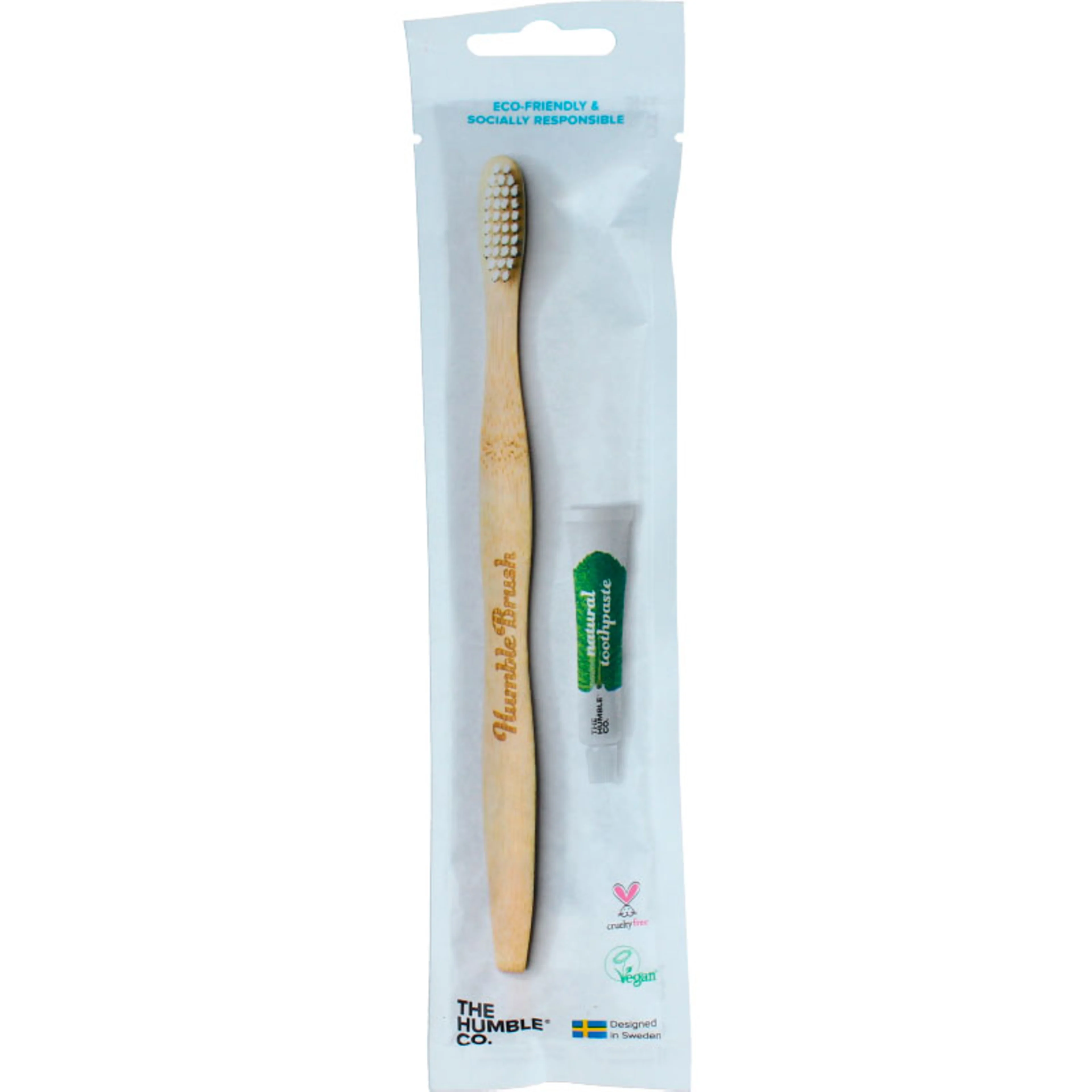 The humble kit de viaje cepillo de bambú + pasta dental orgánica 2 piezas empaque
