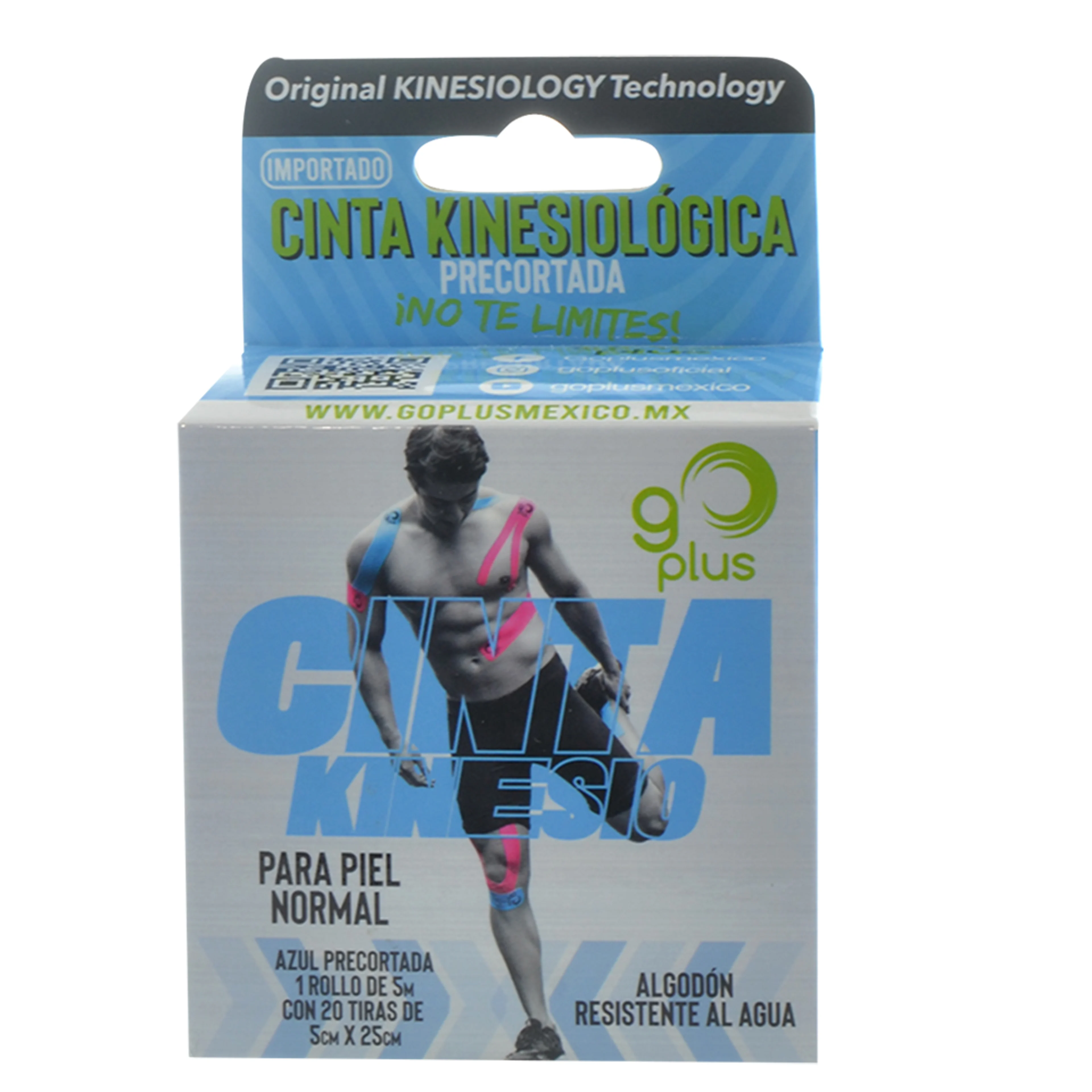 Go Plus Cinta Kinesiológica Recortada Azul Con 1 Rollo De 5 M