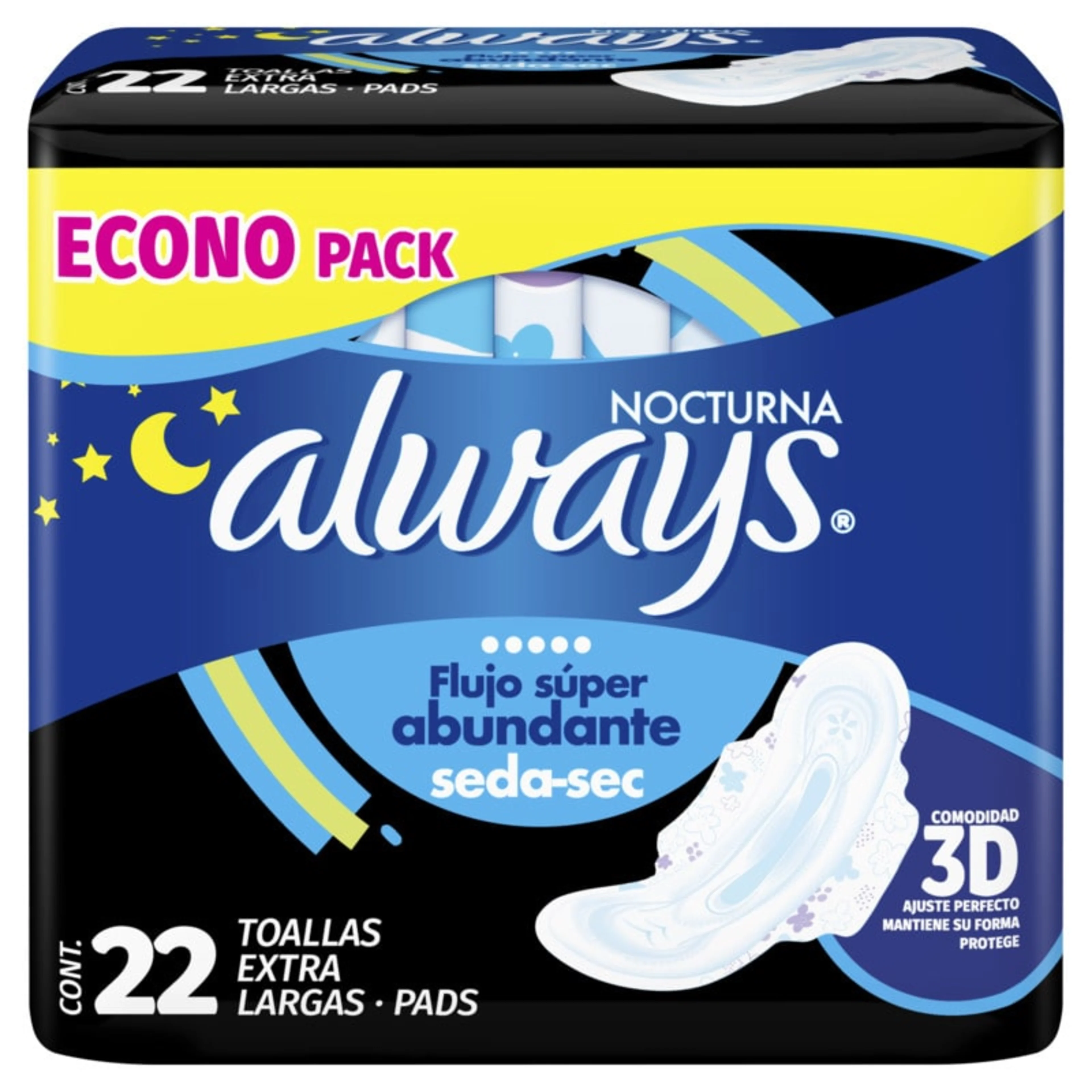 Always Noche Seda Sec Toalla Sanitarias Con Alas 22 Piezas