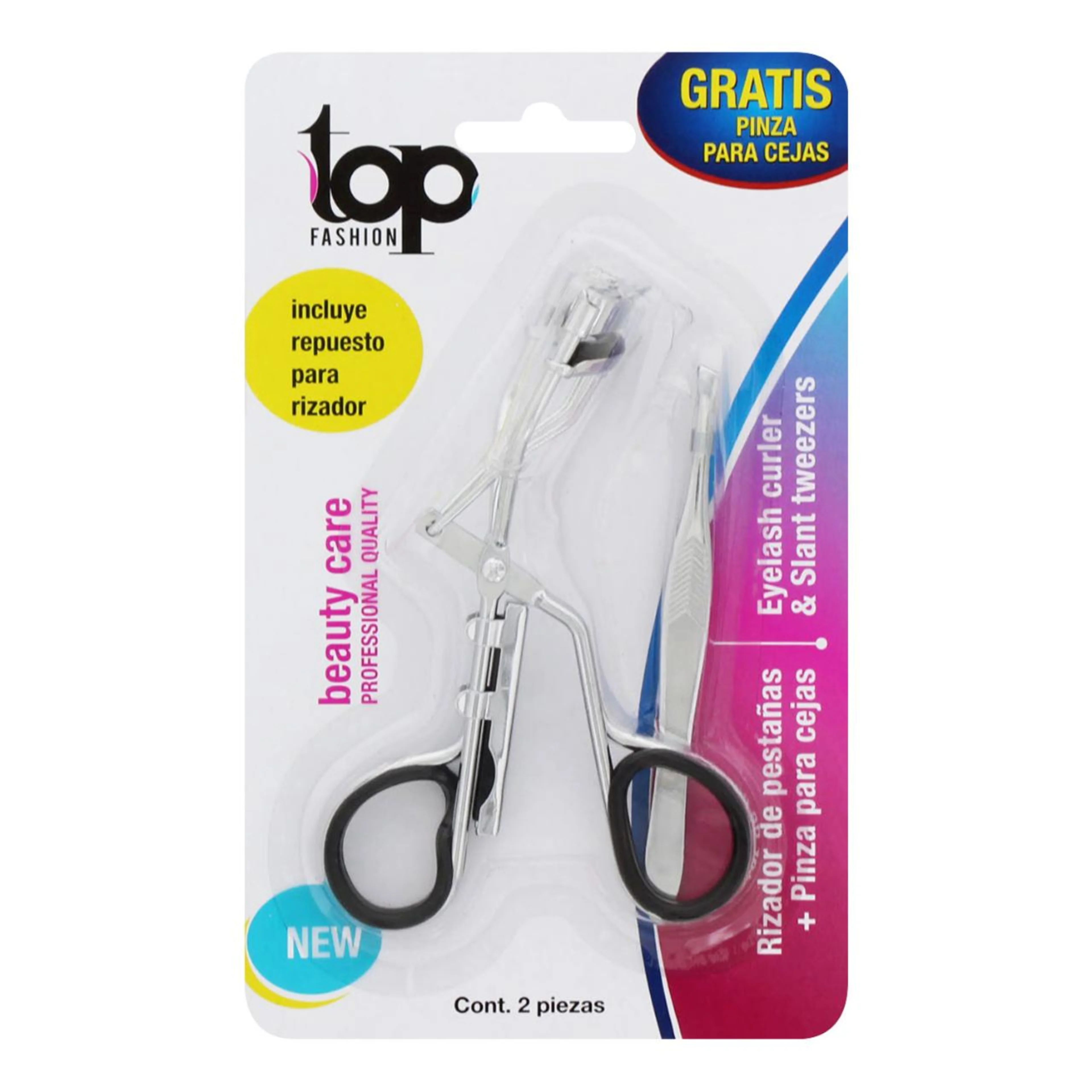 Rizador de pestañas top fashion + pinza para cejas 2 piezas.