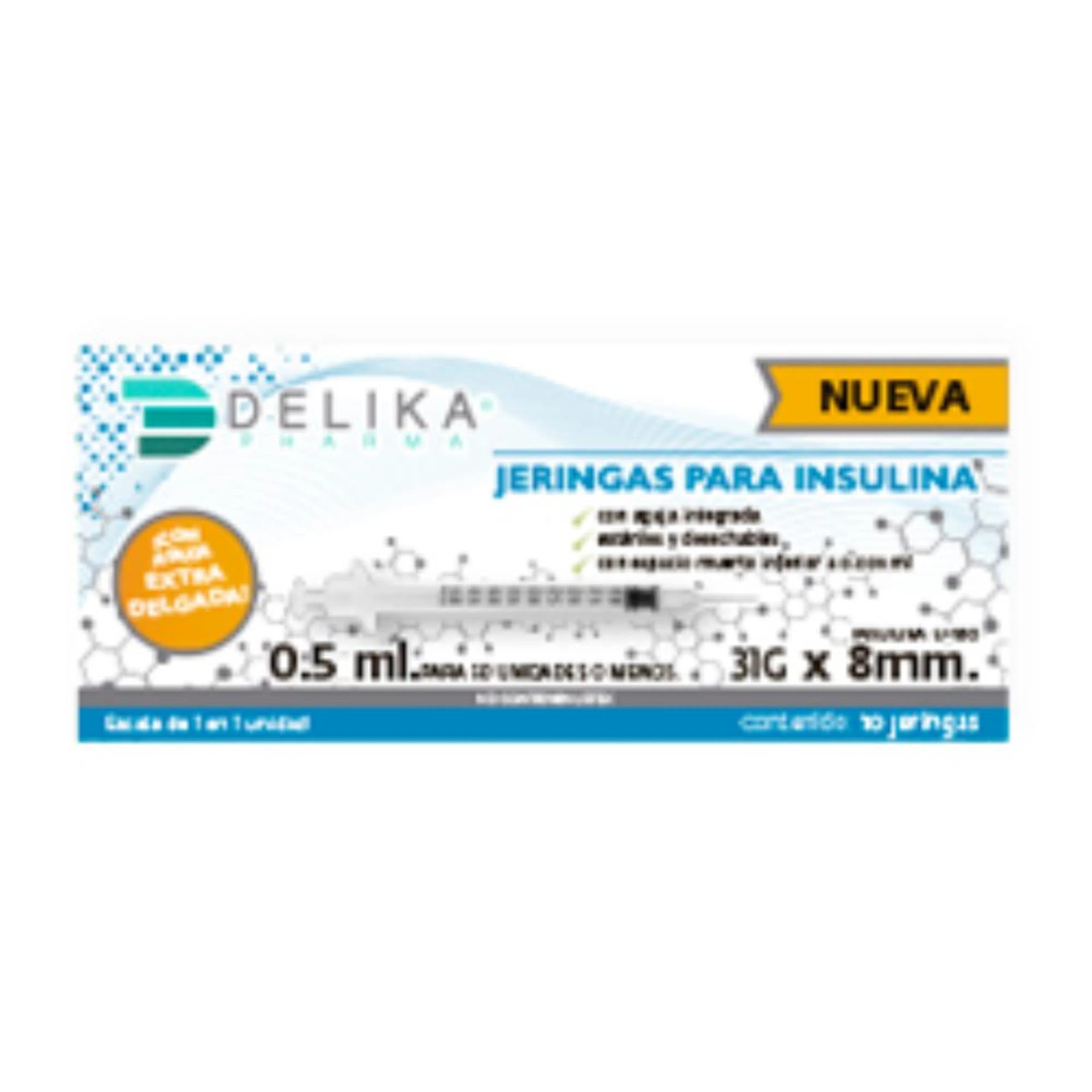 Jeringa para insulina Delika 0.5 ml 31G x 8 mm con 10 piezas