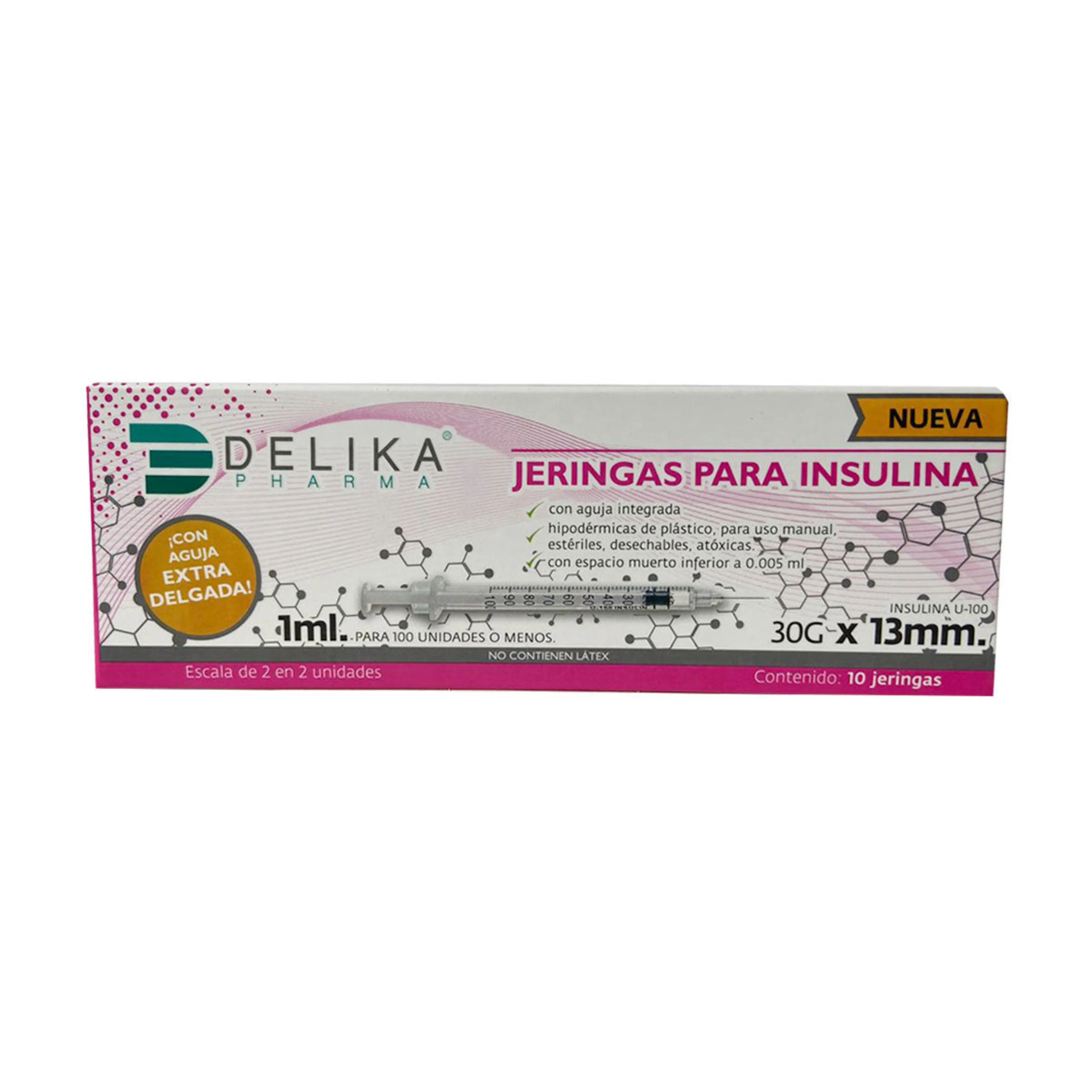 Jeringa para insulina Delika 1 ml 30G x 13 mm con 10 piezas