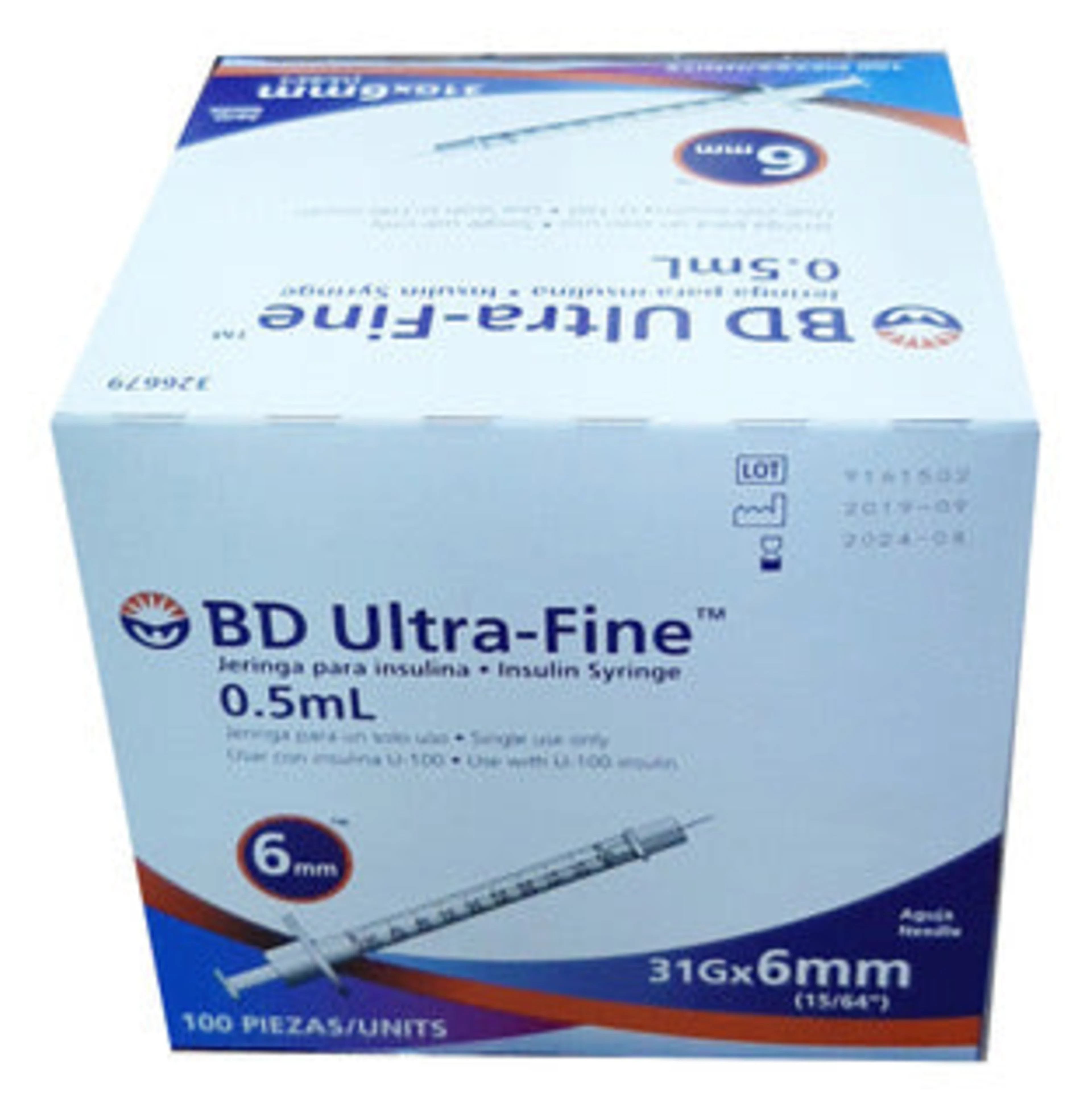 Jeringa para insulina Delika 0.5 ml 31G x 8 mm con 100 piezas