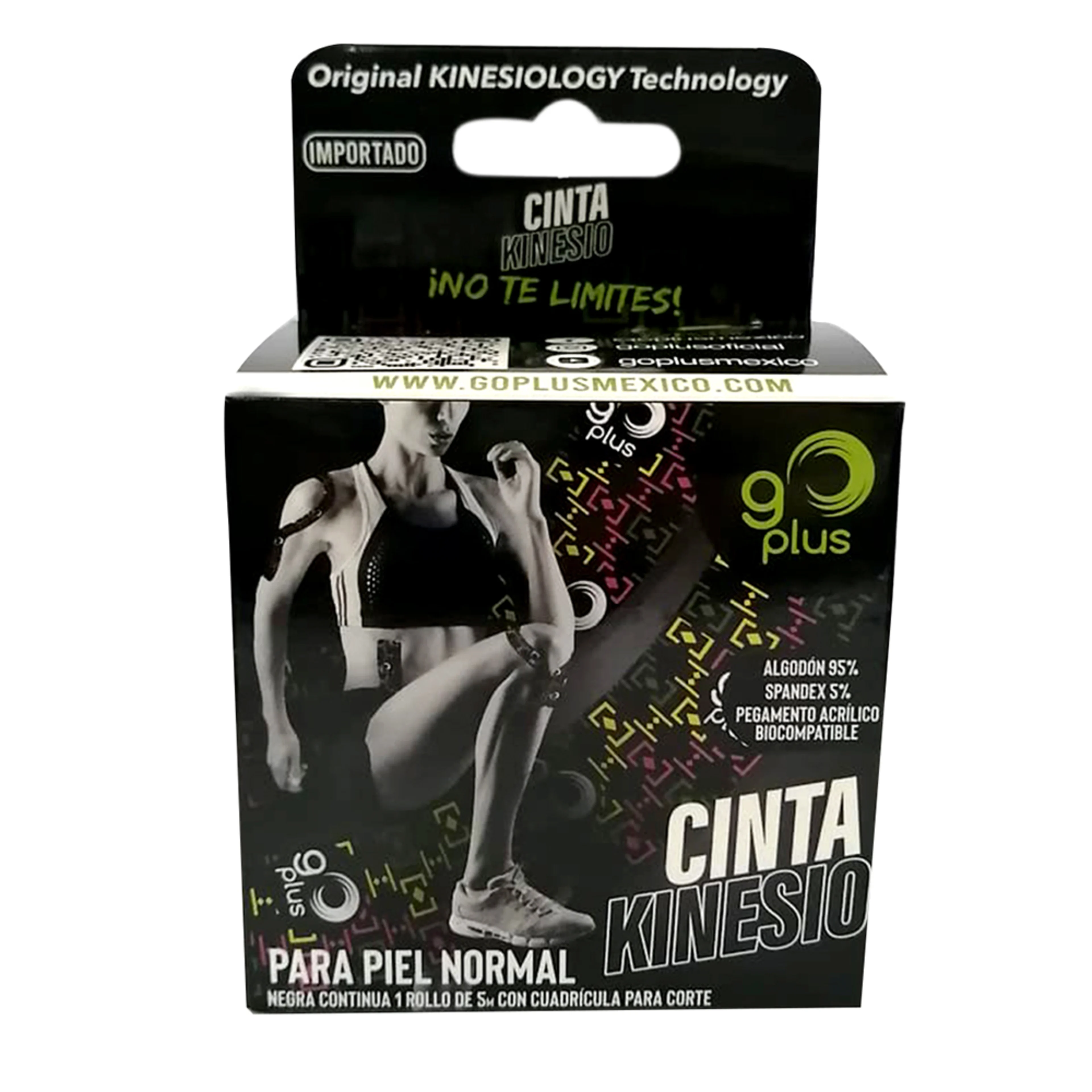 Go Plus Cinta Kinesiológica Negra Con 1 Rollo De 5 M