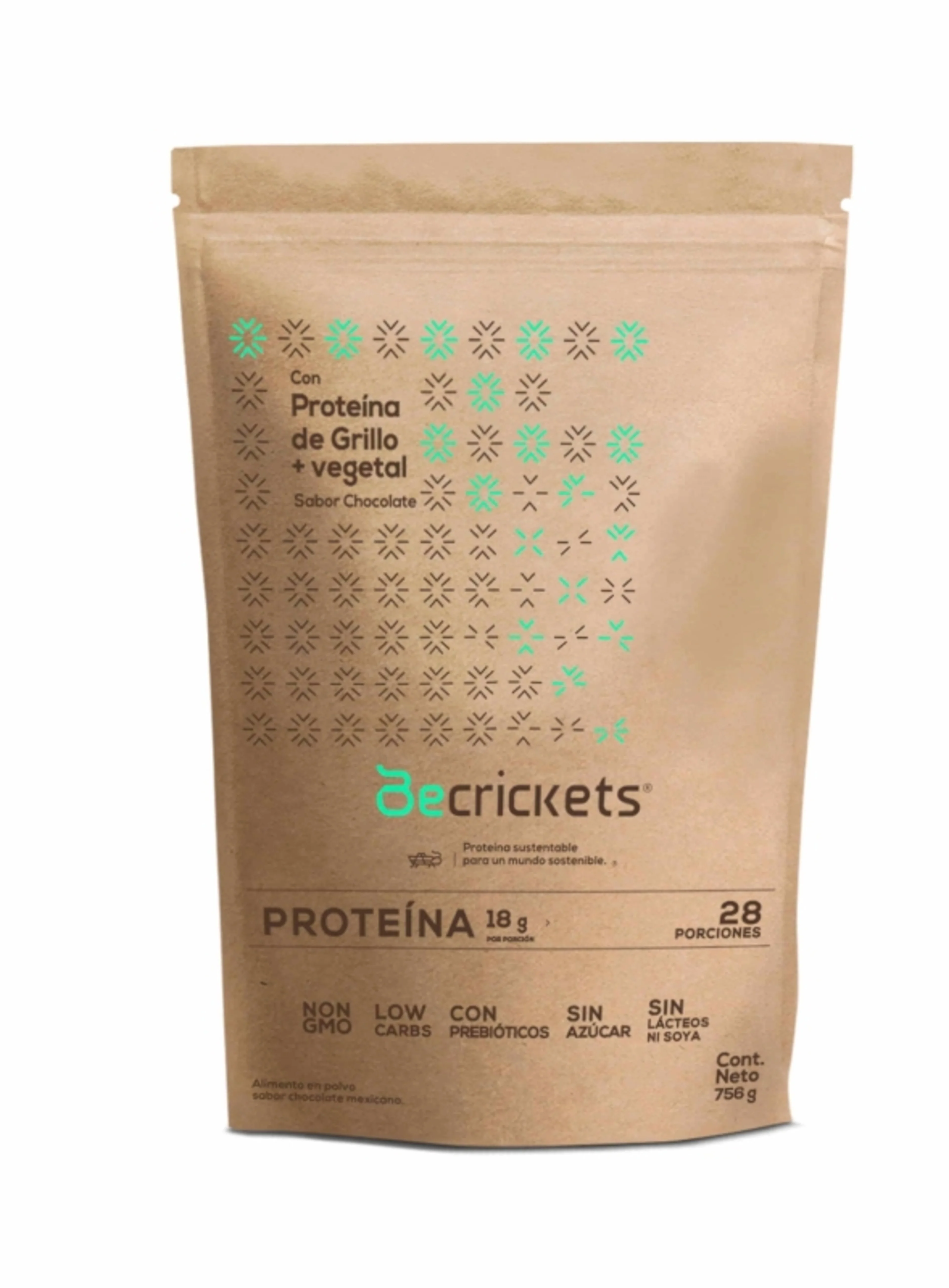 Be crickets sabor chocolate mexicano proteína de grillos 756 g bolsa