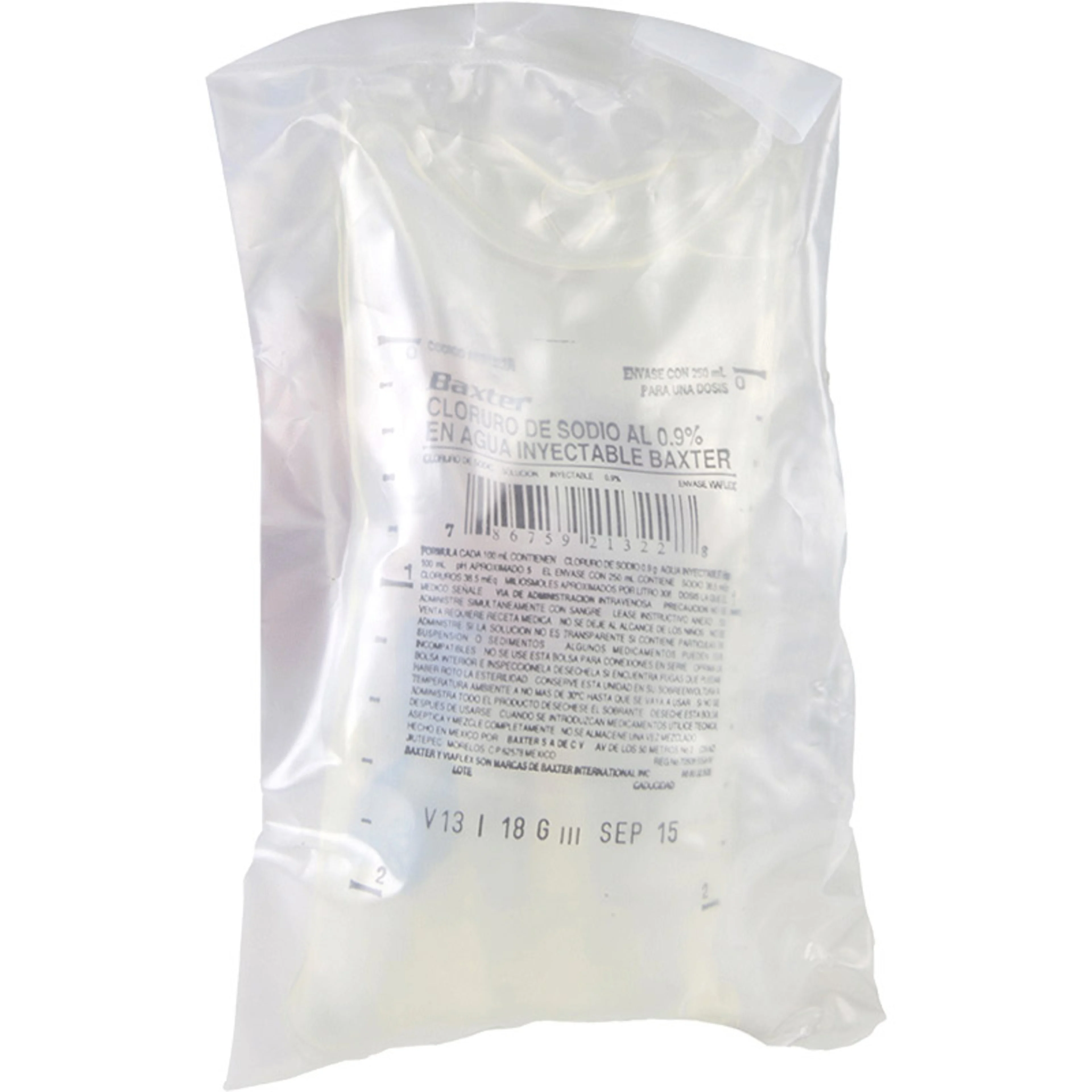 Baxter inyectable 250 ml solución bolsa cloruro de sodio 9 %