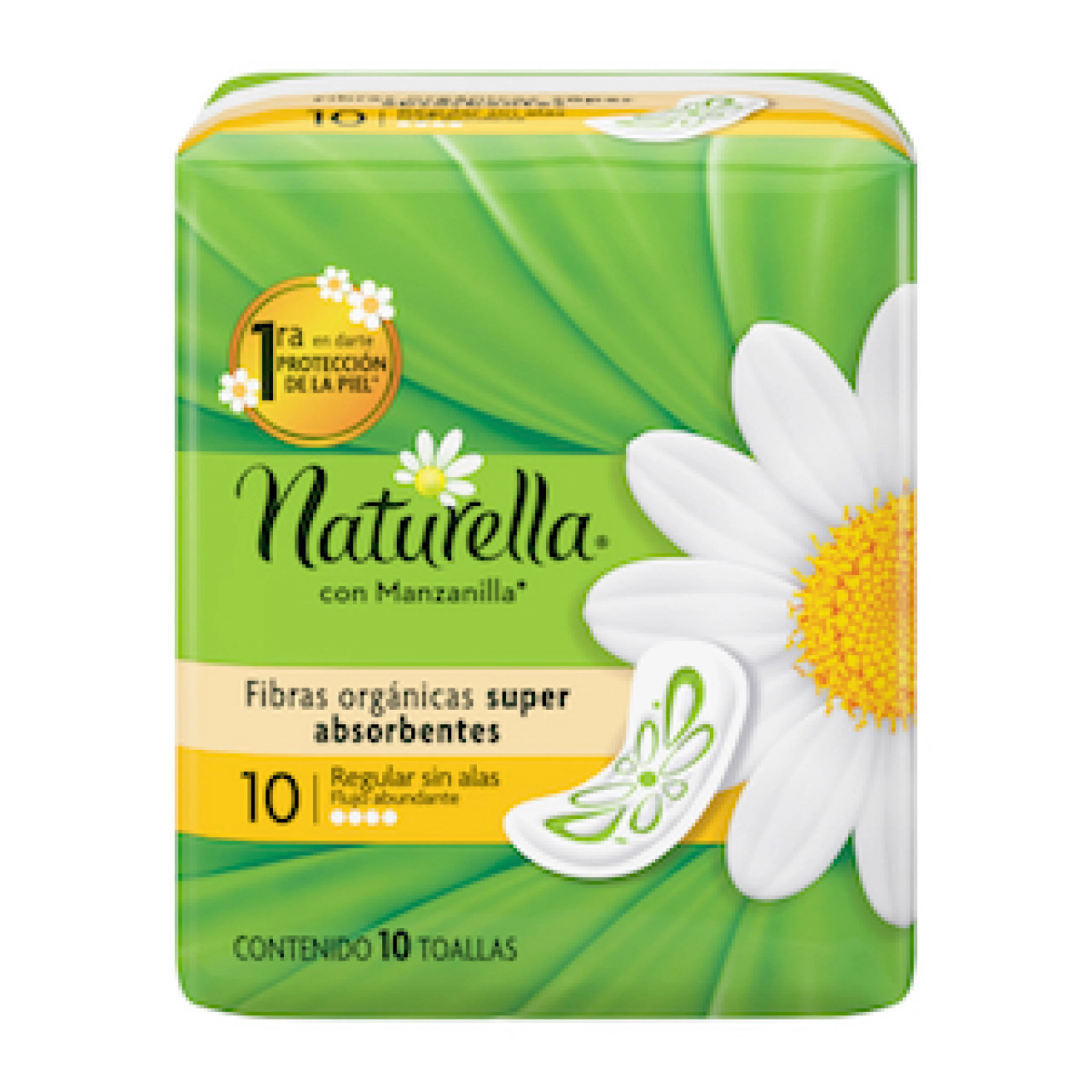 Naturella Con Manzanilla Fibras Orgánicas Super Absorbentes Toallas Sanitarias Con Alas 10 Piezas