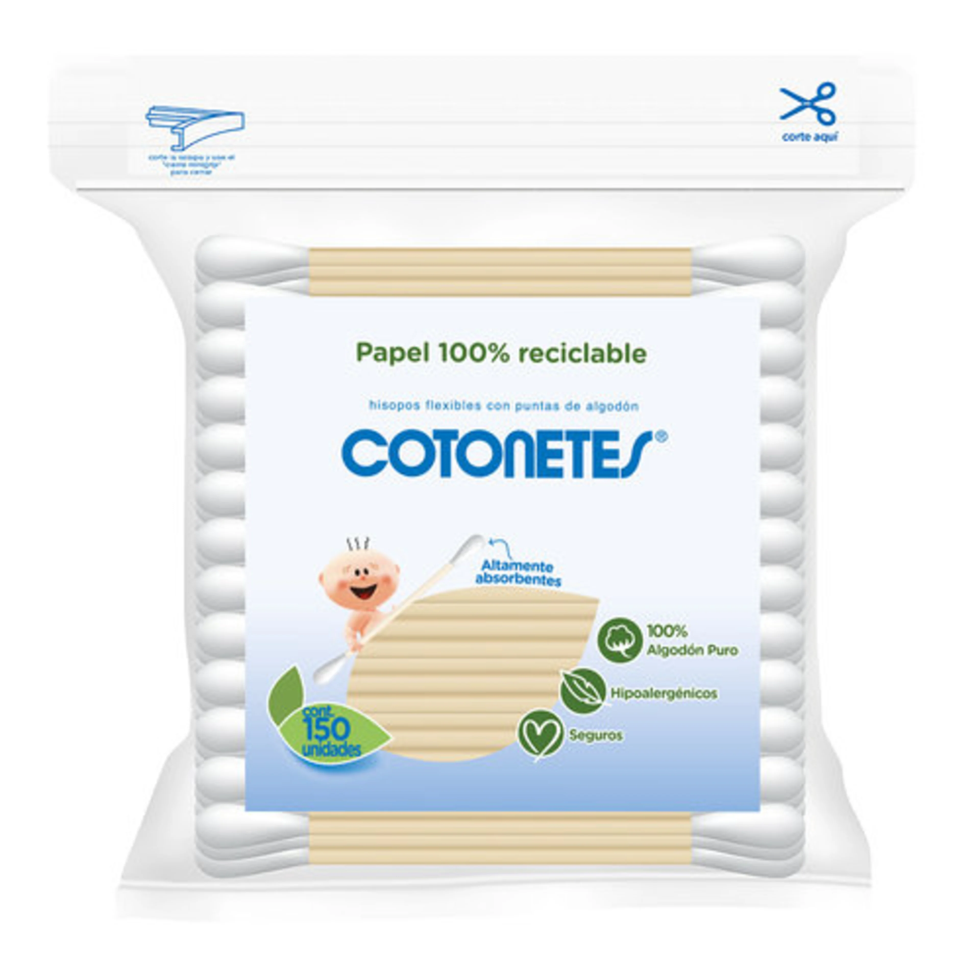 Cotonetes De Algodón De Papel Reciclable Con 150 Piezas