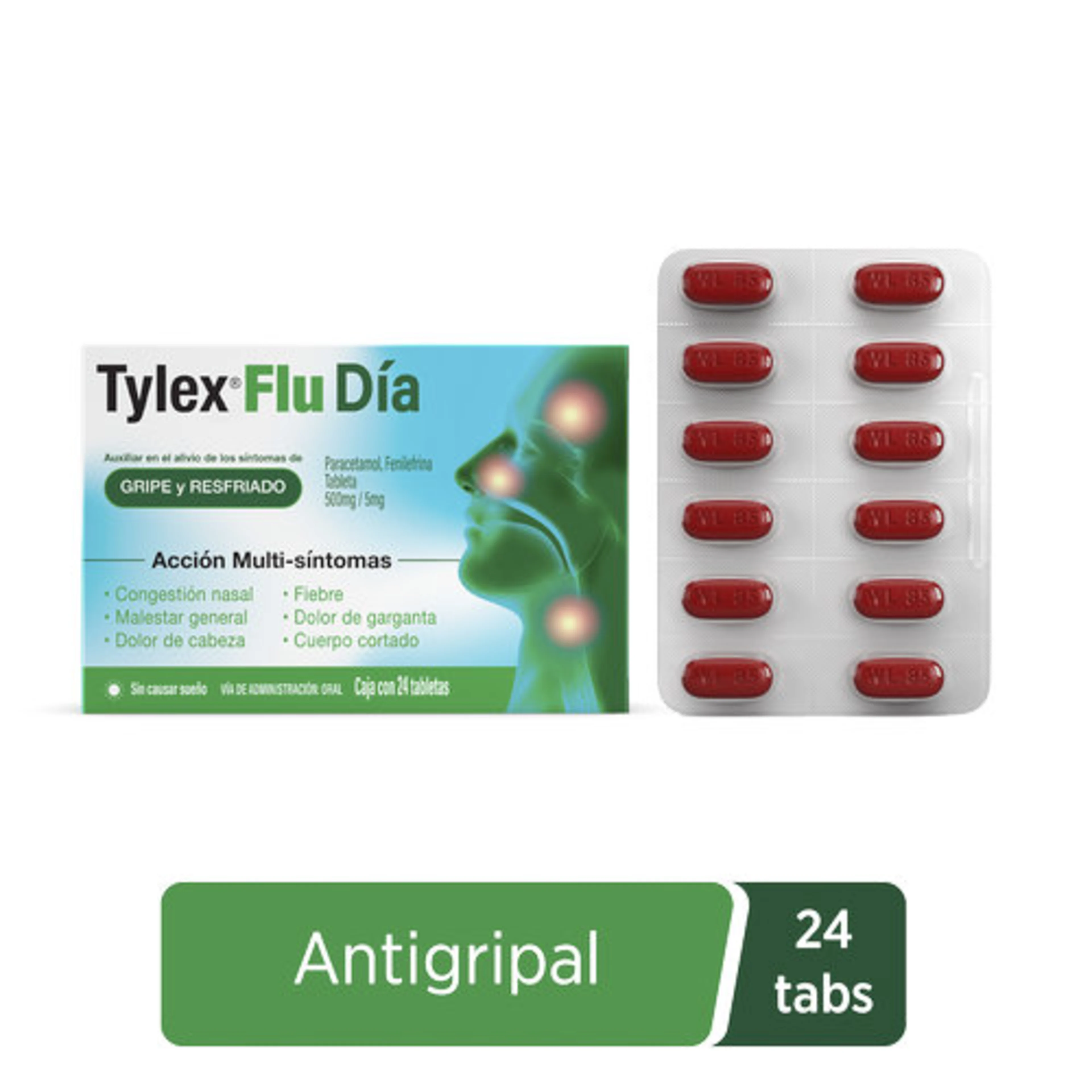 Tylex Flu Día 500 Mg/5 Mg Con 24 Tabletas