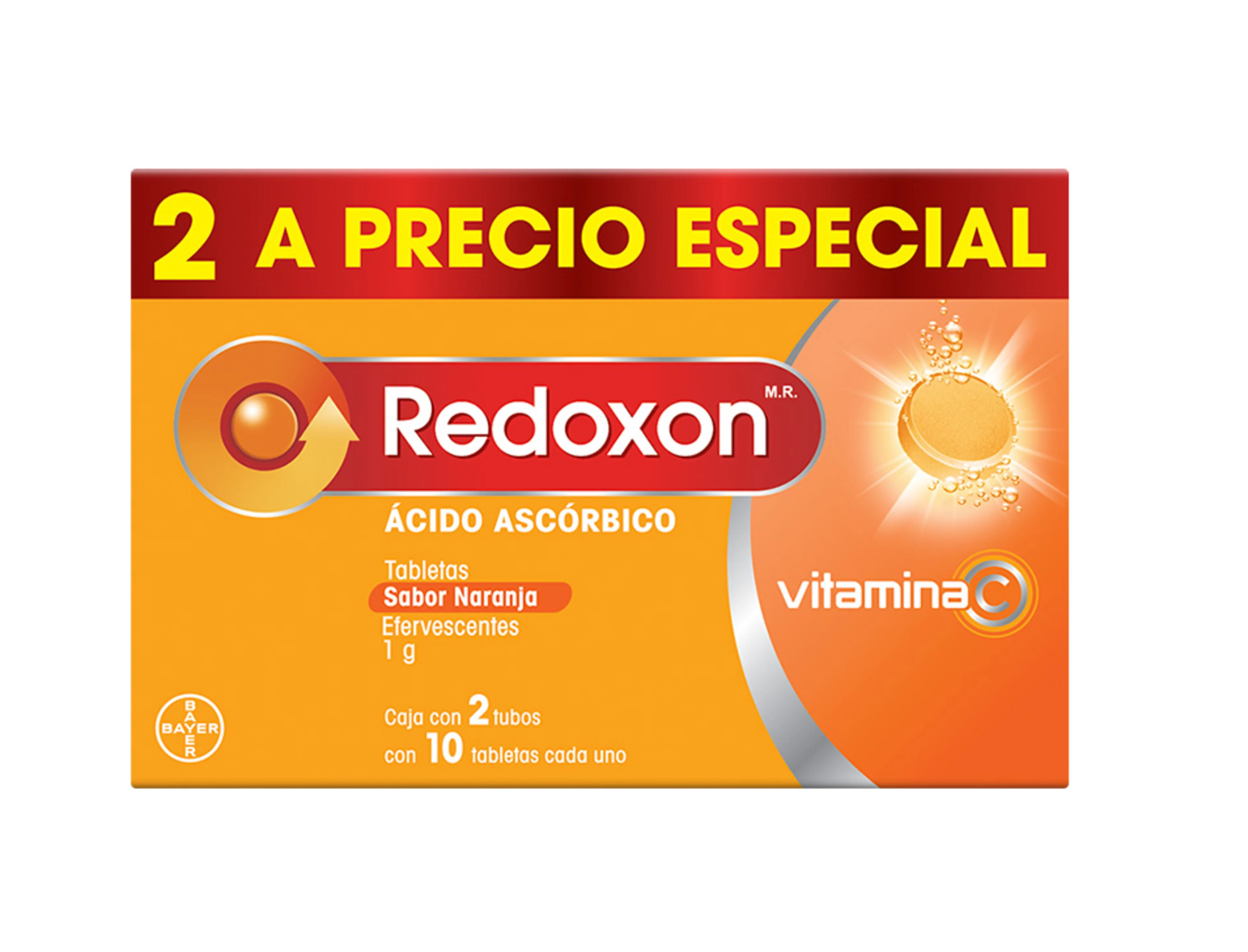 Redoxon naranja paquete con 2 tubos con 10 tabletas cada uno 2 piezas caja