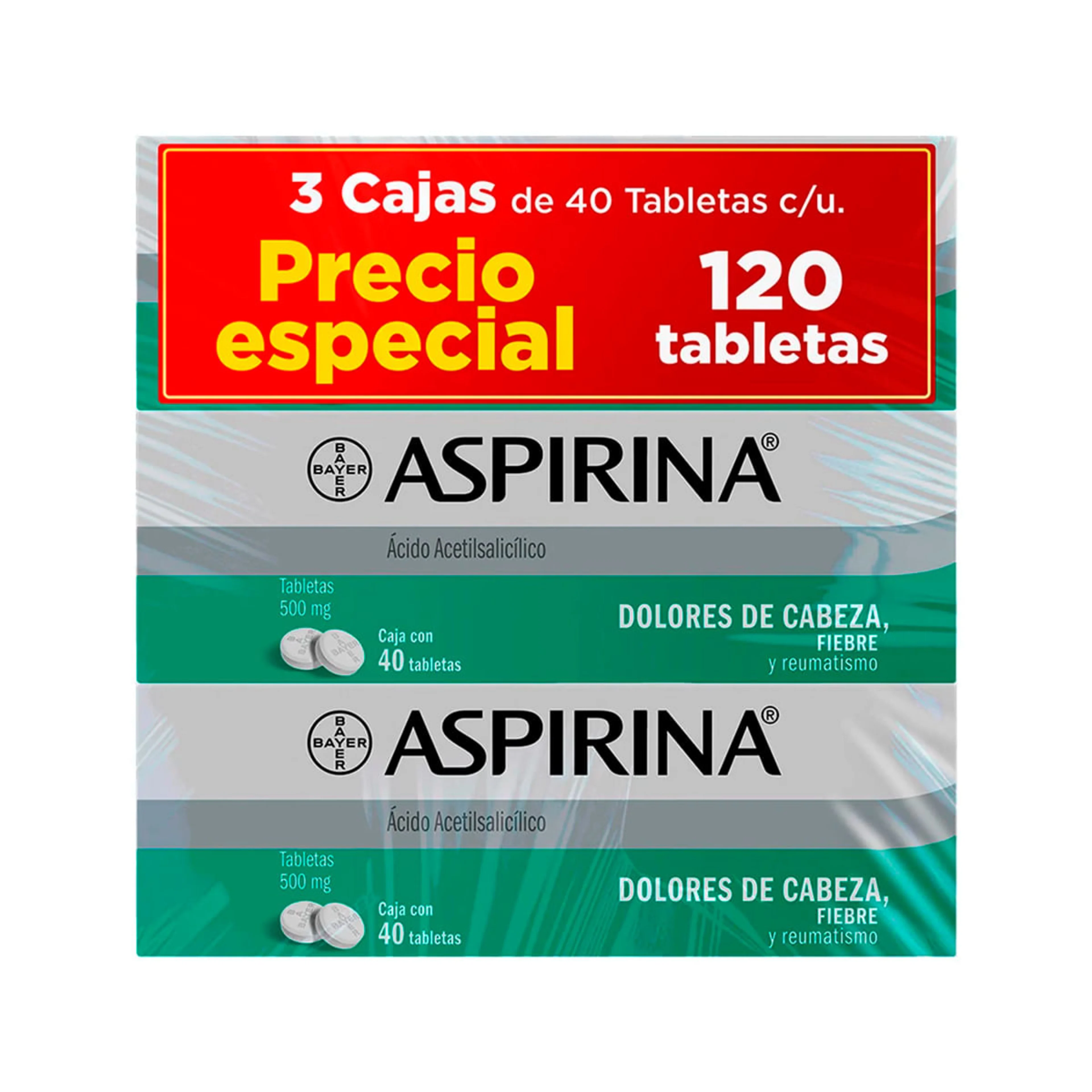 Aspirina 500 Mg Con 40 Tabletas Pack De 3
