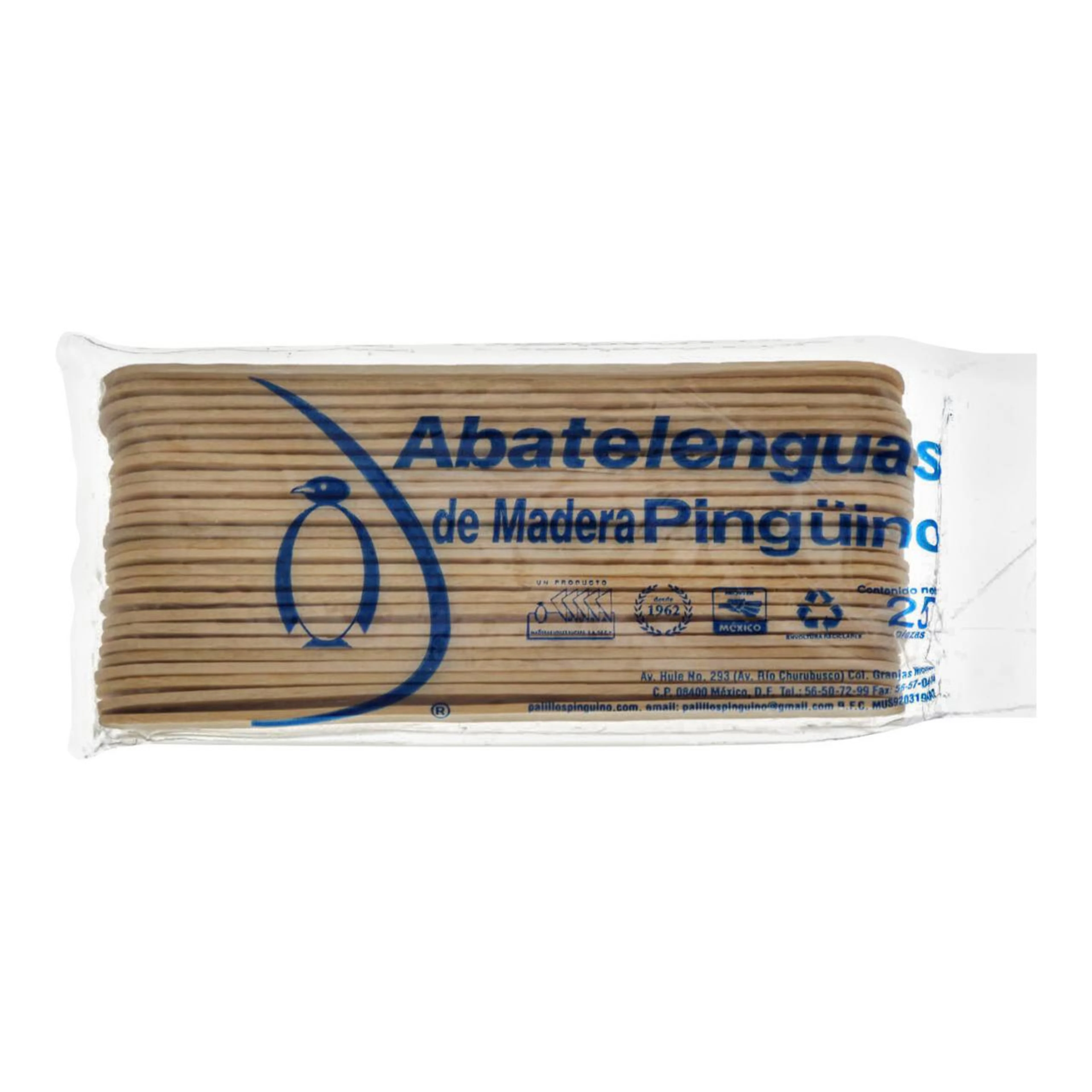 Abatelenguas de madera pingüino 25pzas