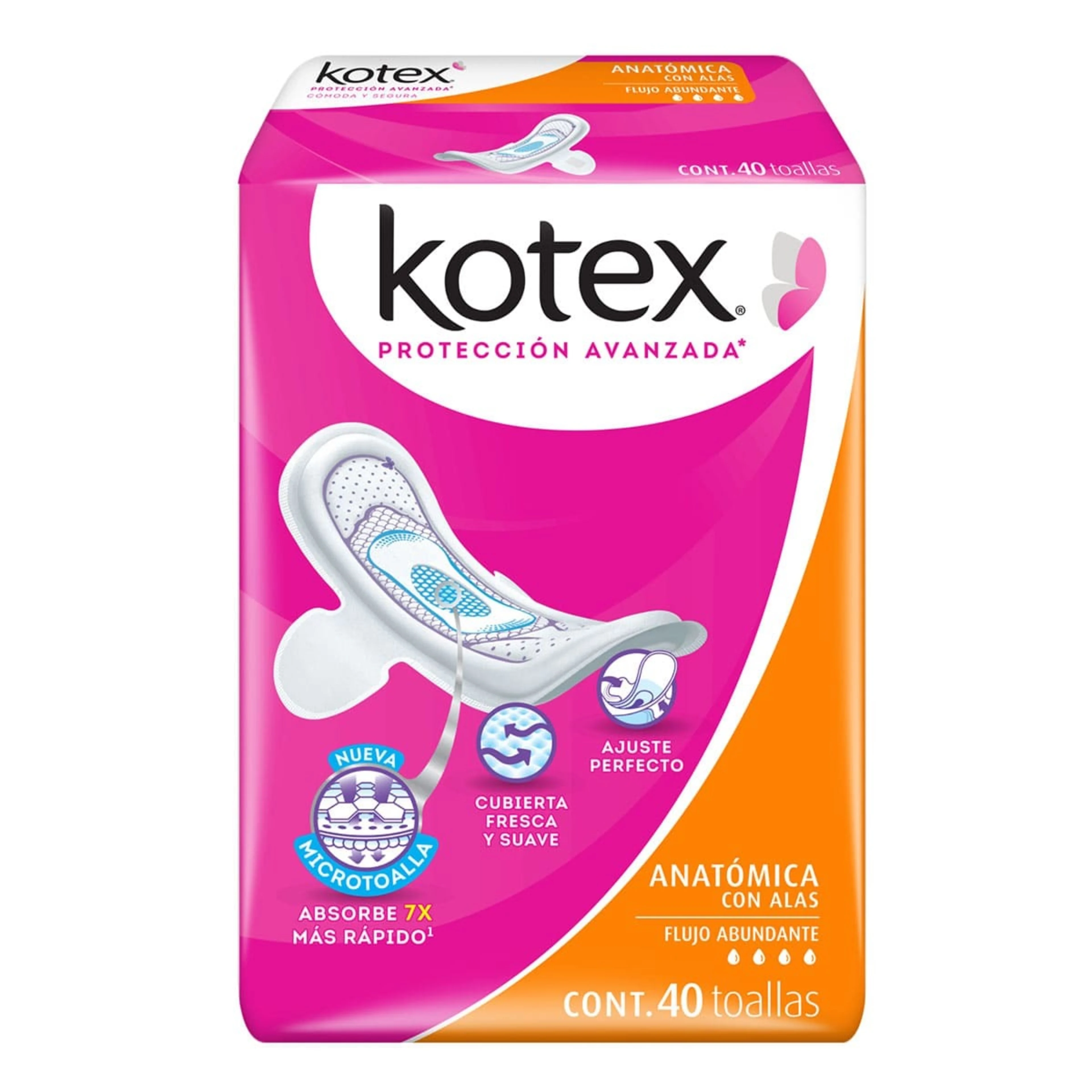 Kotex Anatómica Toallas Sanitarias Con Alas 40 Piezas