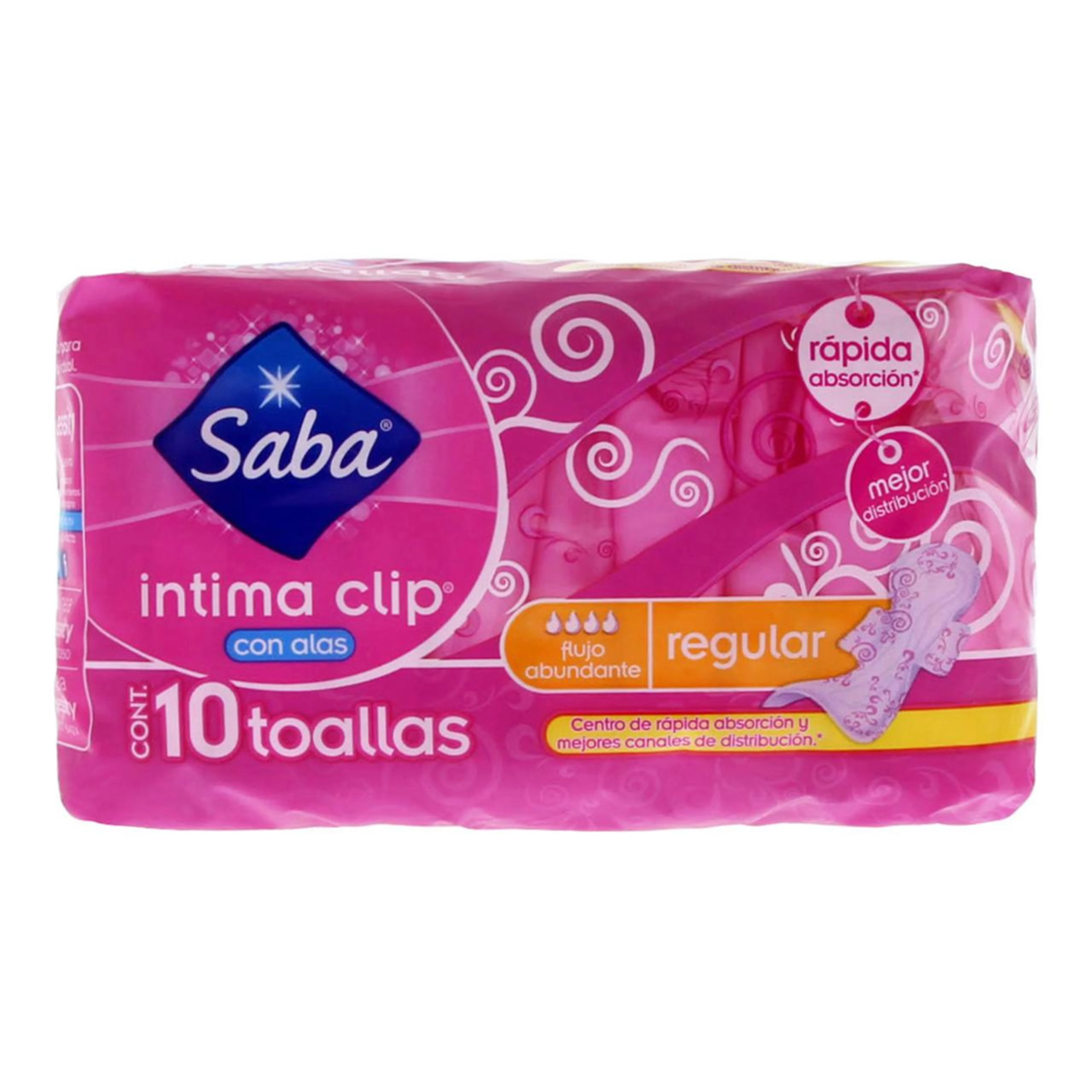 Saba Íntima Clip Toallas Sanitarias Regular Con Alas Con 10 Piezas