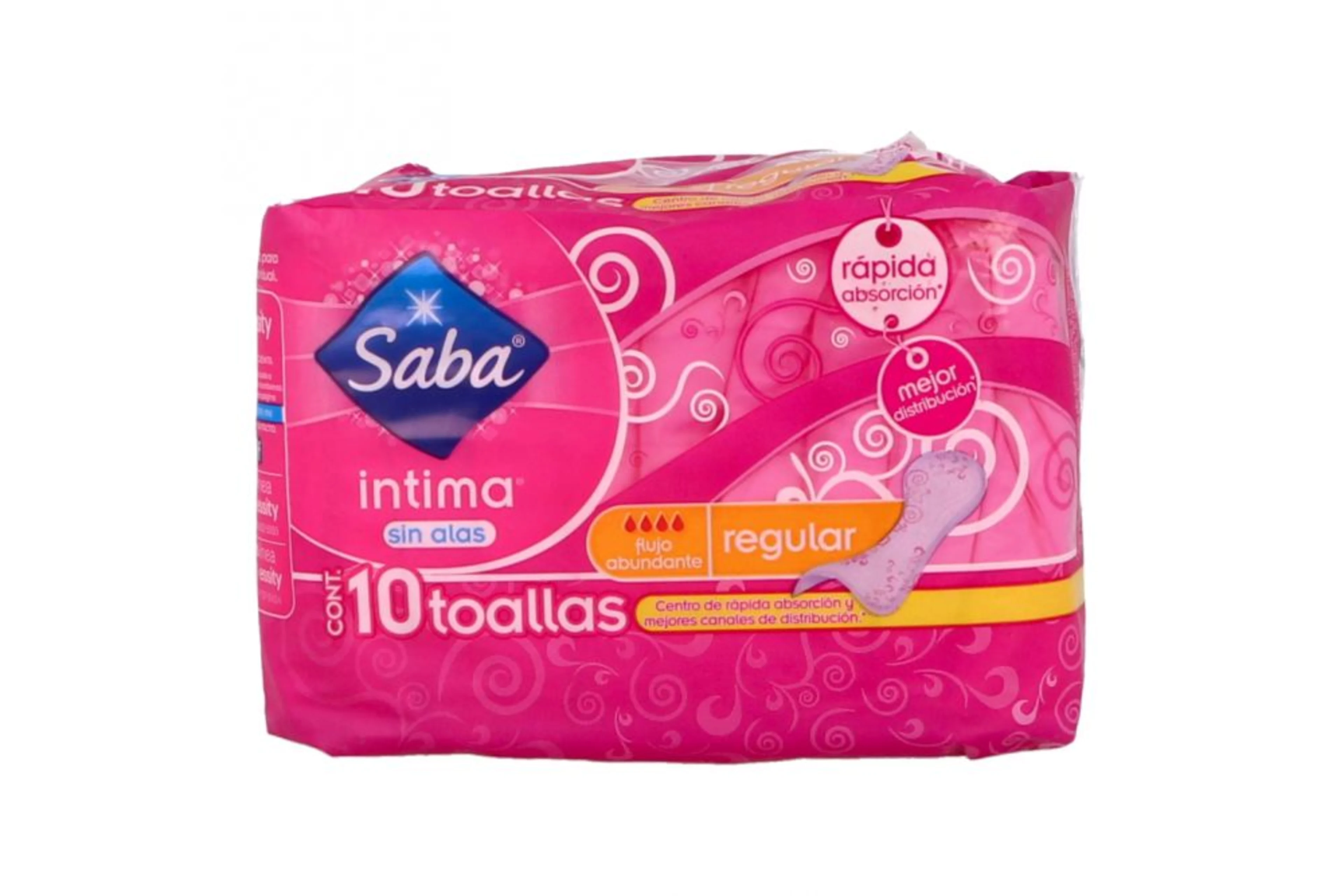 Saba Íntima Toallas Sanitarias Regular Sin Alas Con 10 Piezas