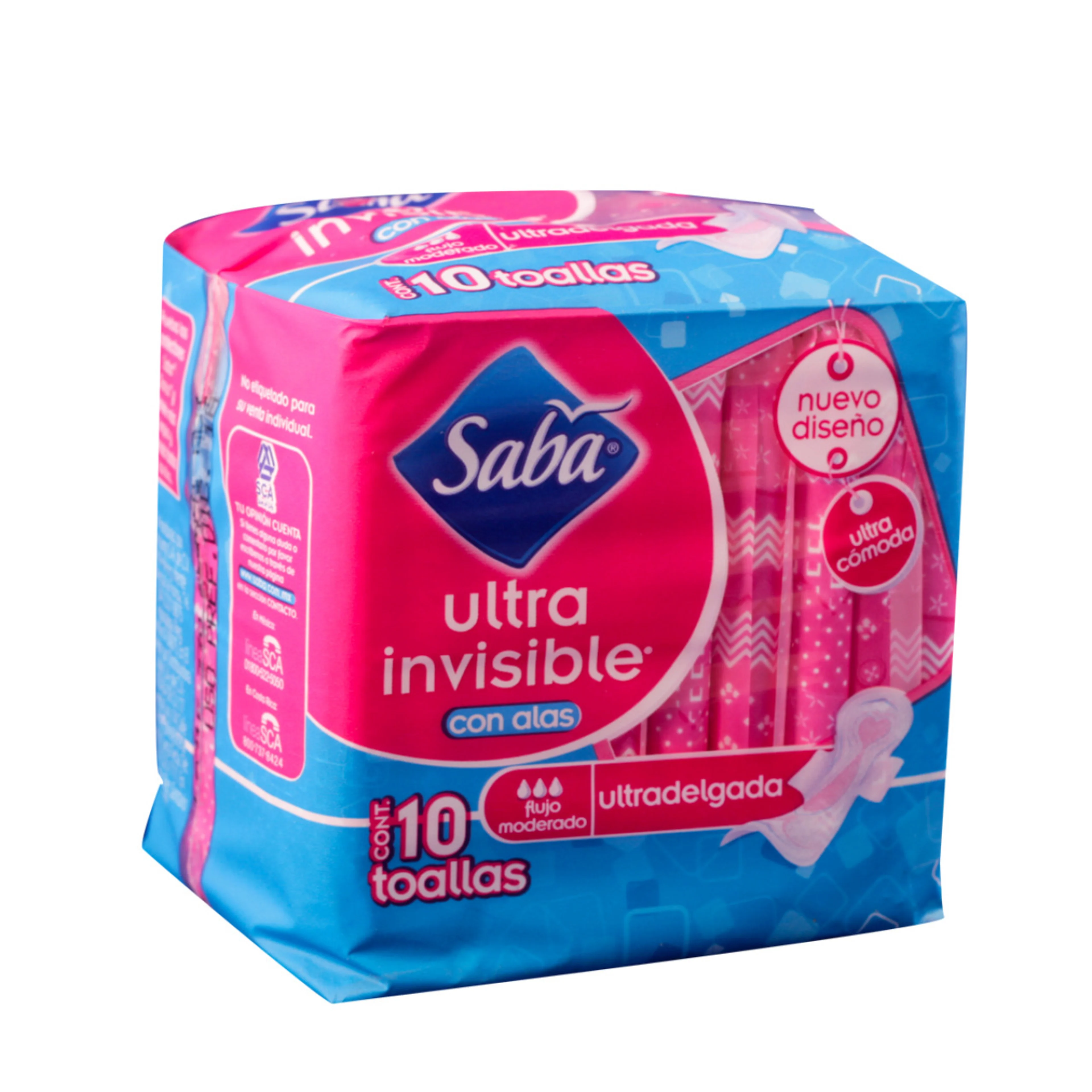 Saba Ultra Invisible Toallas Sanitarias Con Alas Con 10 Piezas