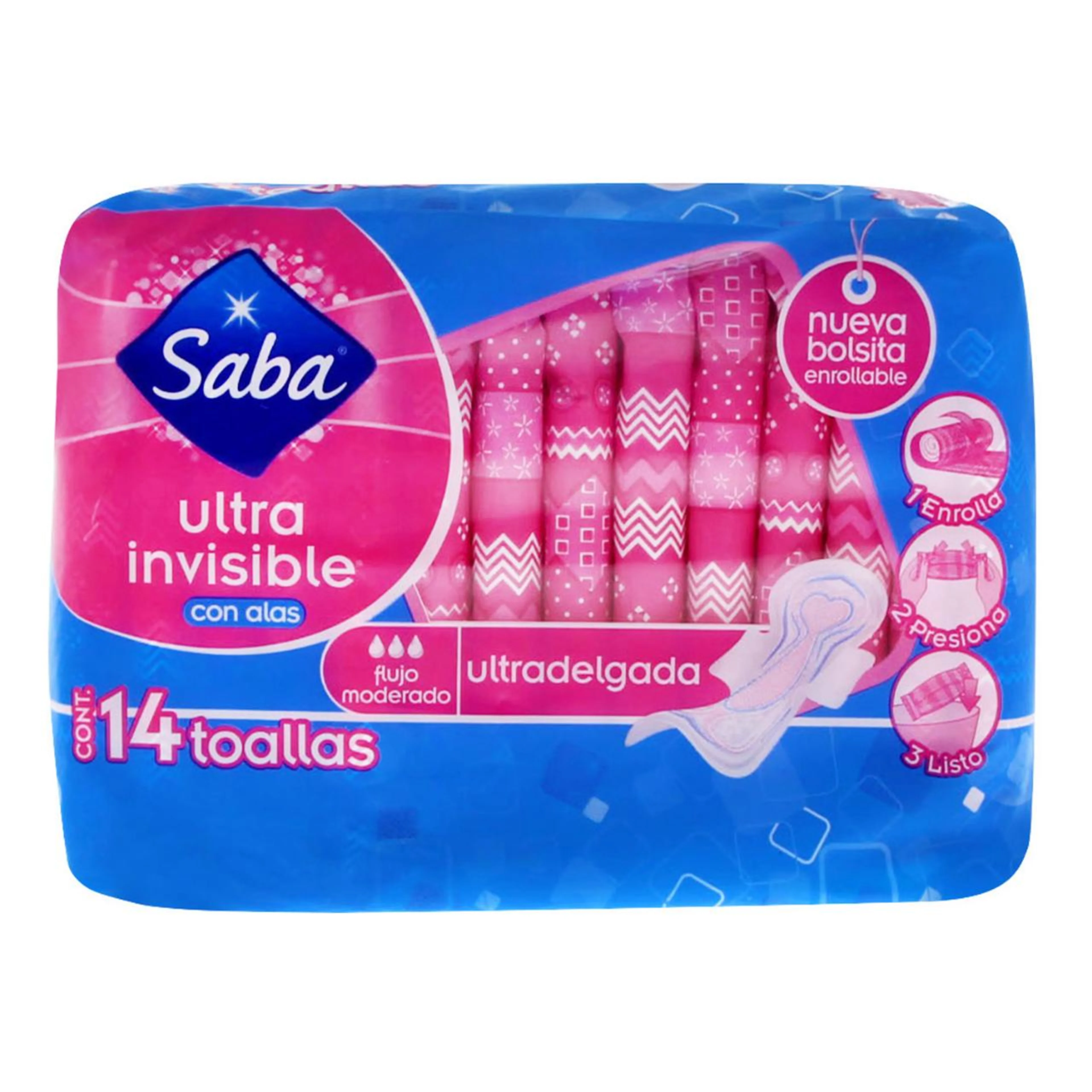 Saba Ultra Invisible Toallas Sanitarias Con Alas Con 14 Piezas
