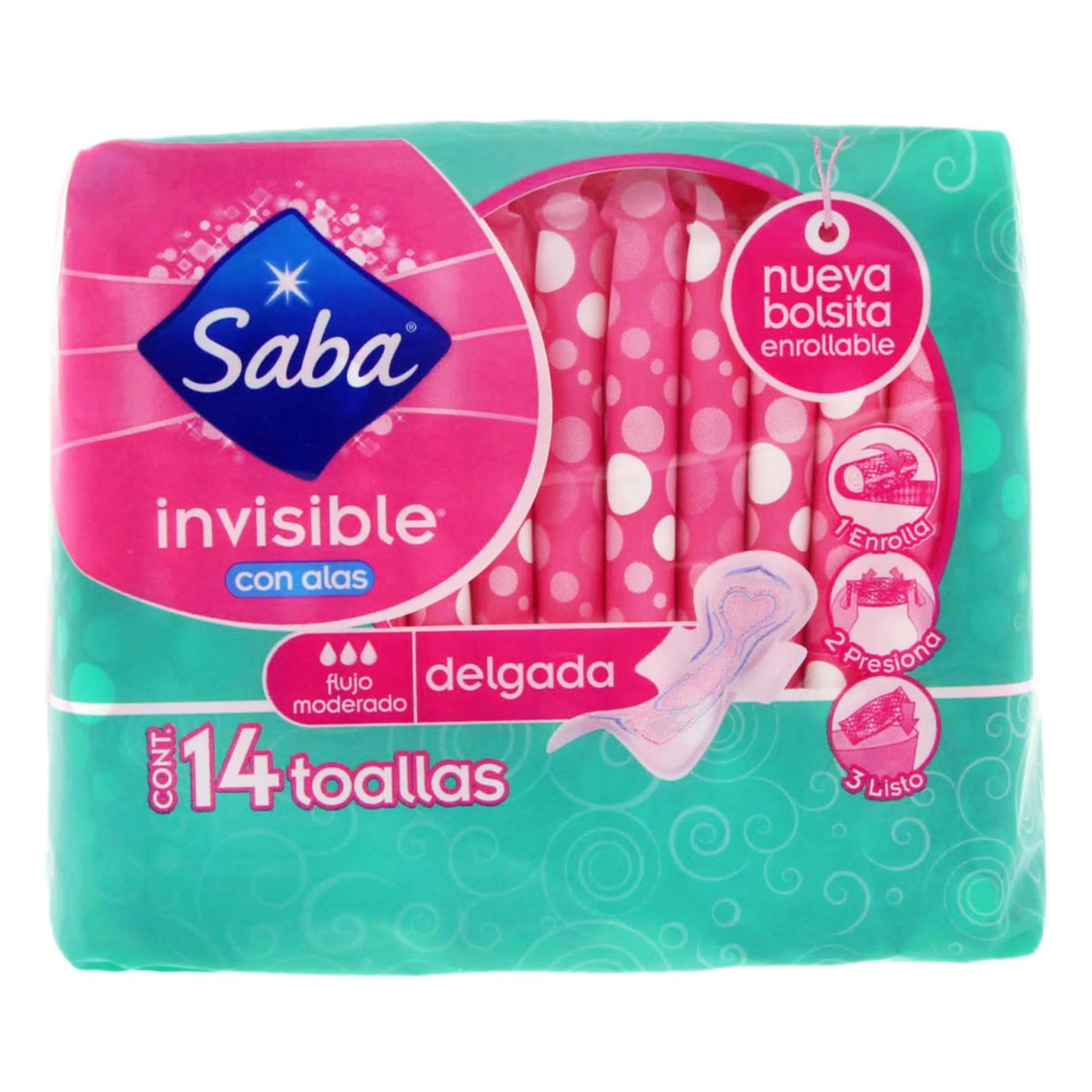 Saba Invisible Toallas Sanitarias Con Alas Con 14 Piezas