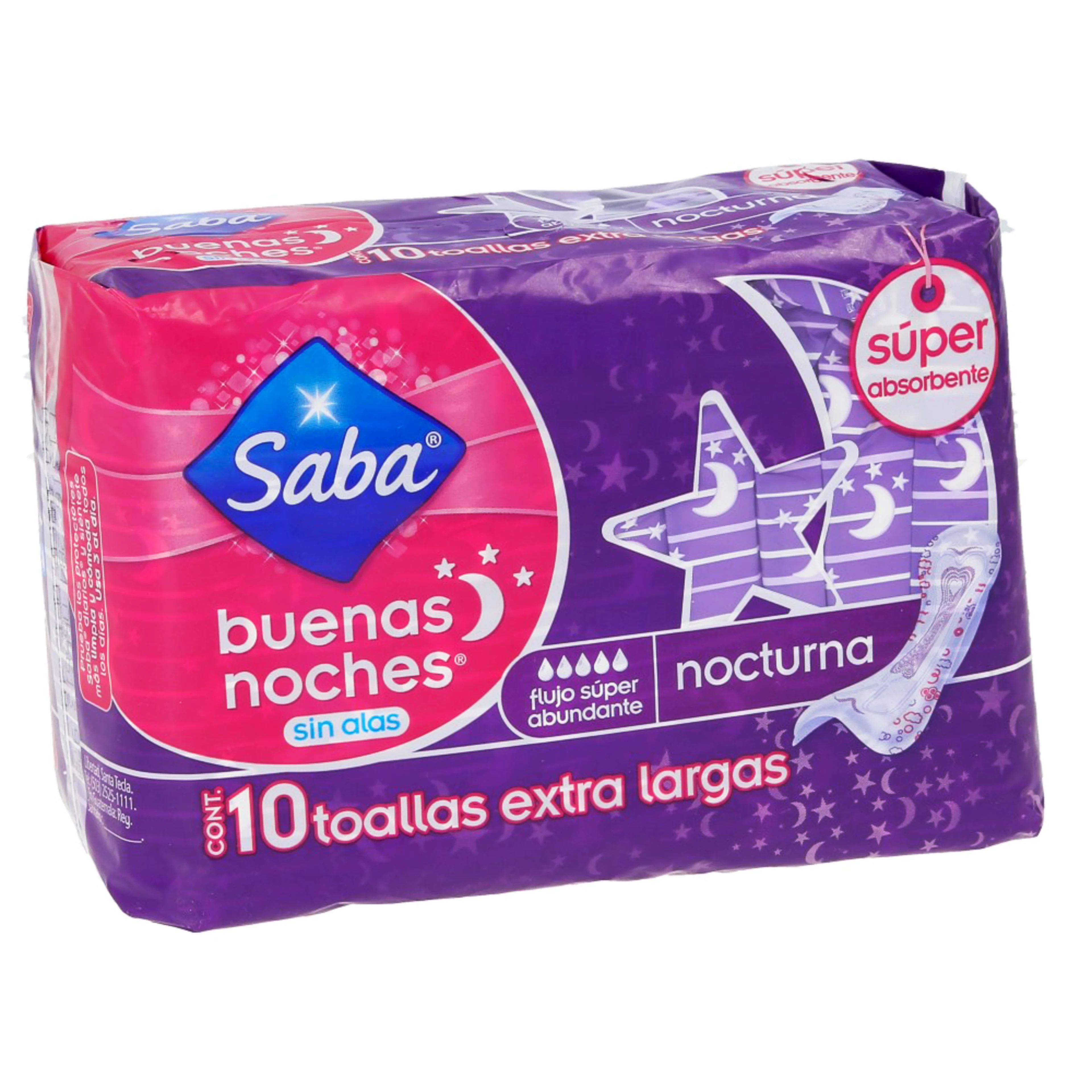 Saba Buenas Noches Toallas Sanitarias Nocturnas Con Alas Con 10 Piezas