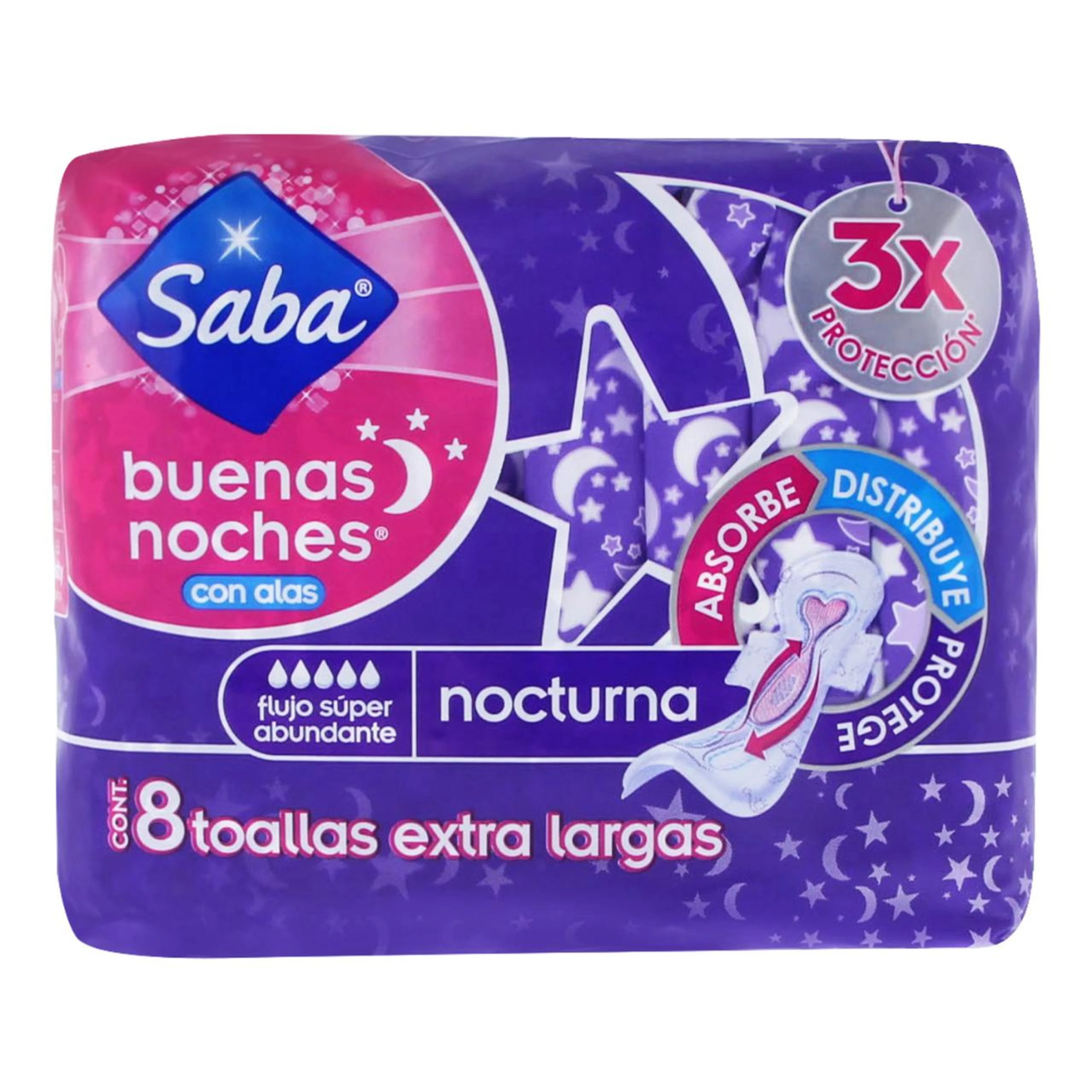 Saba Buenas Noches Toallas Sanitarias Nocturnas Con Alas Con 8 Piezas