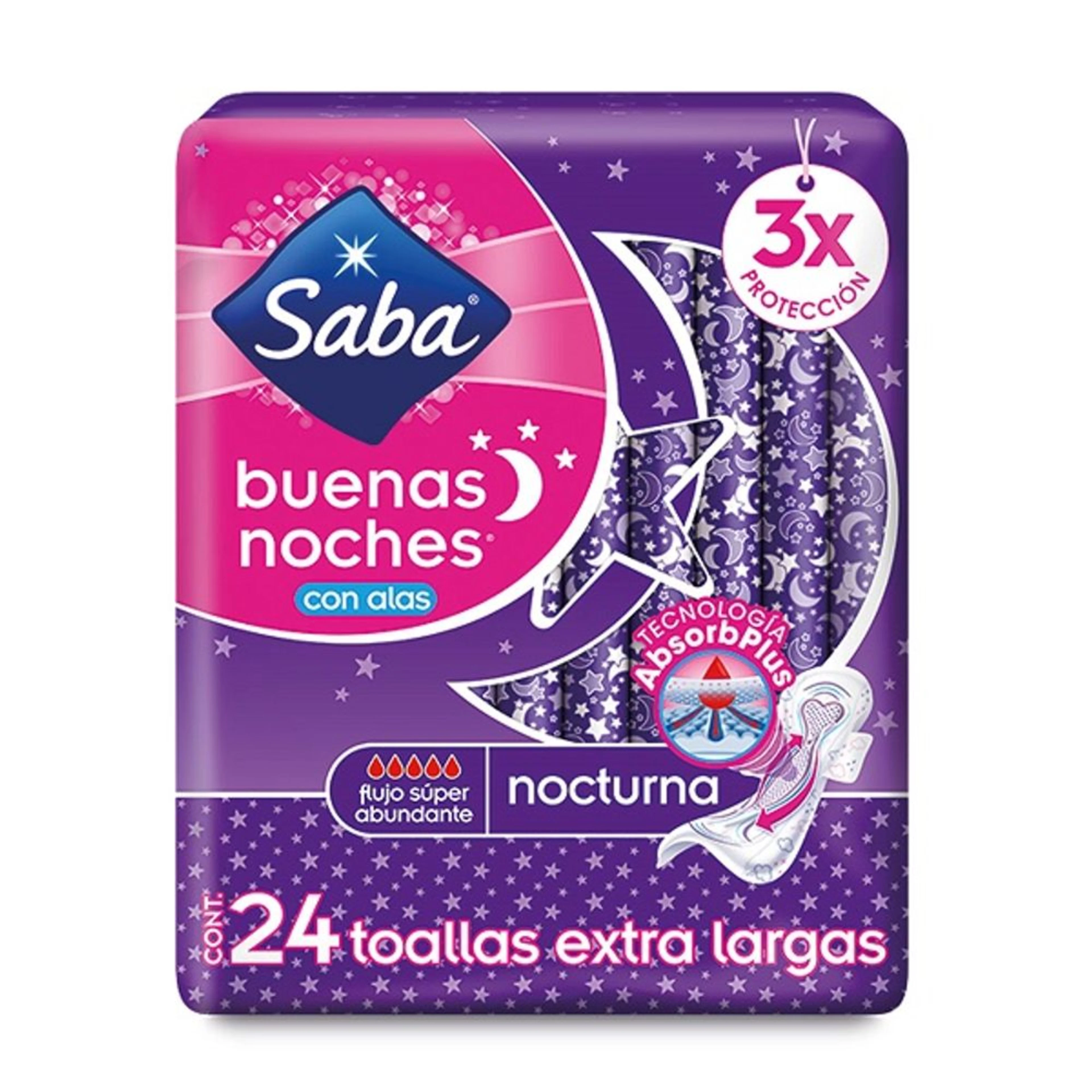 Saba Buenas Noches Toallas Sanitarias Nocturnas Con Alas Con 24 Piezas